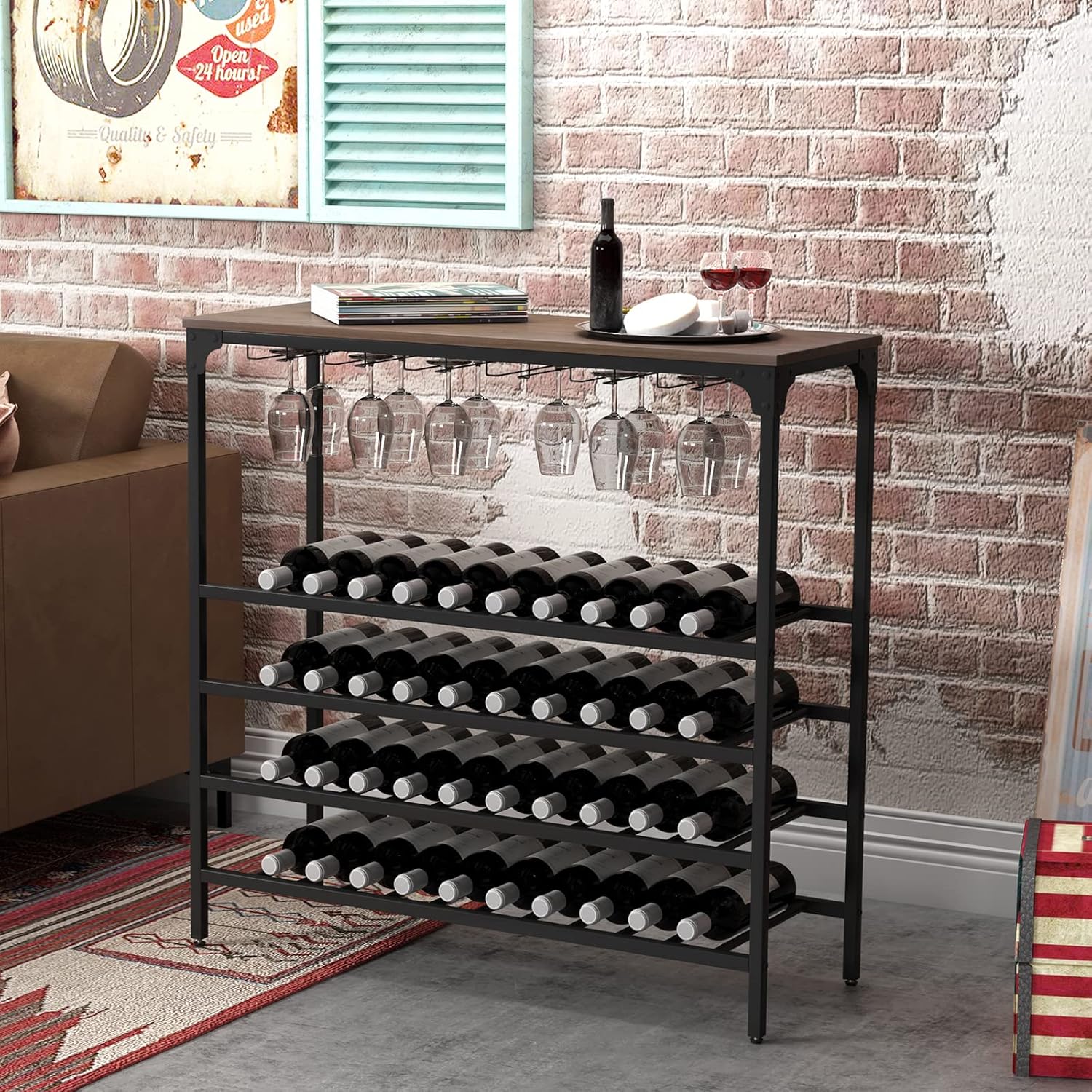 TMEOSK 5-Tier Freestanding Wine Rack with Glass Shelves