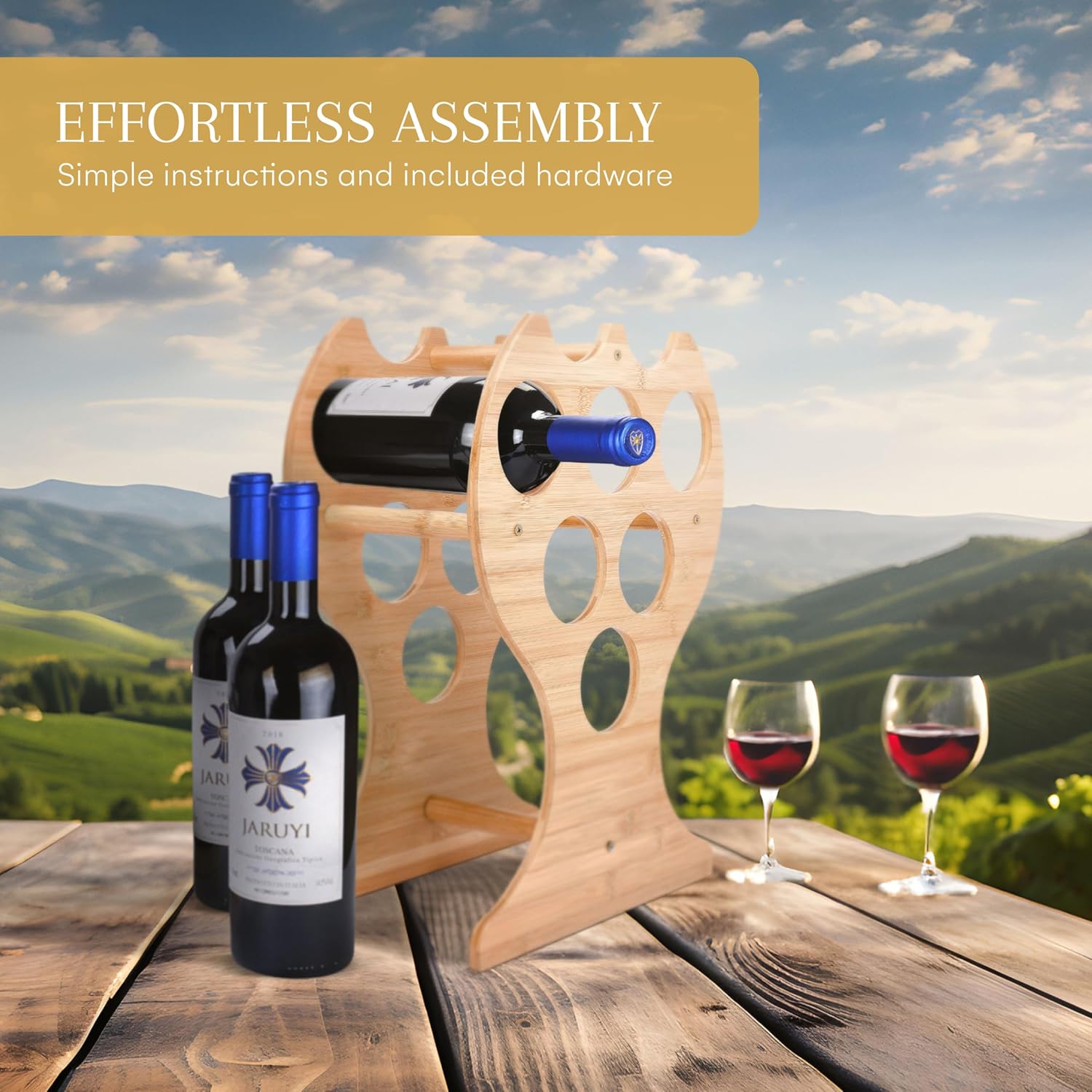2LB Depot Bamboo Wine Rack for 6 Bottles