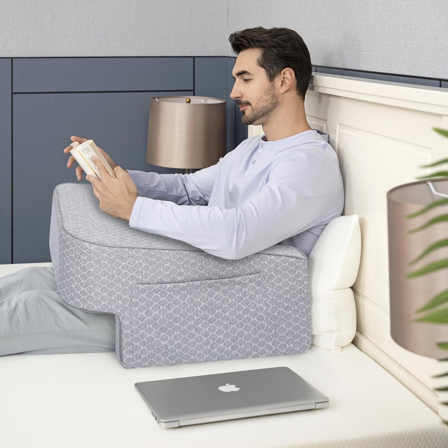 Comfyt Reading Pillow with Large Lap Desk and Pocket Arm Rest