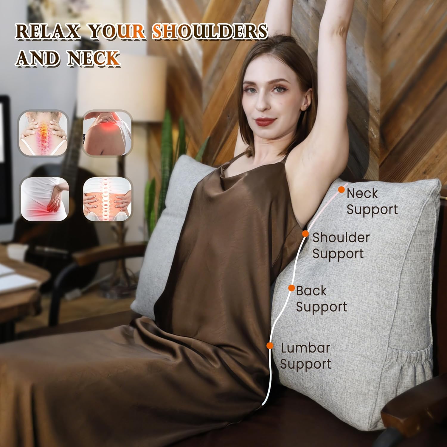 Wellty Care Large Triangular Headboard Pillow with Head Roll and Side Pocket