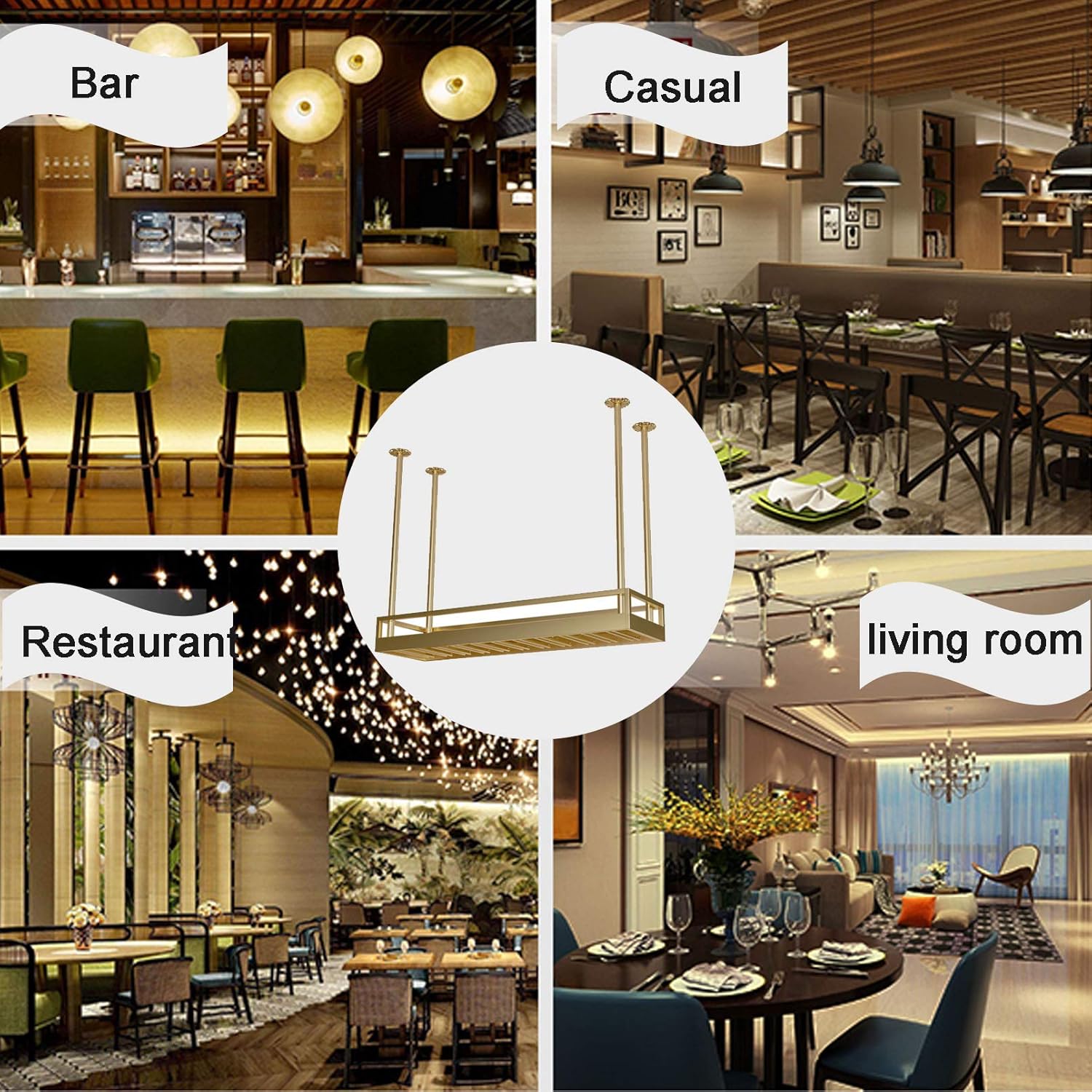 Wall Mounted Iron Wine Glass Rack with Ceiling Mount