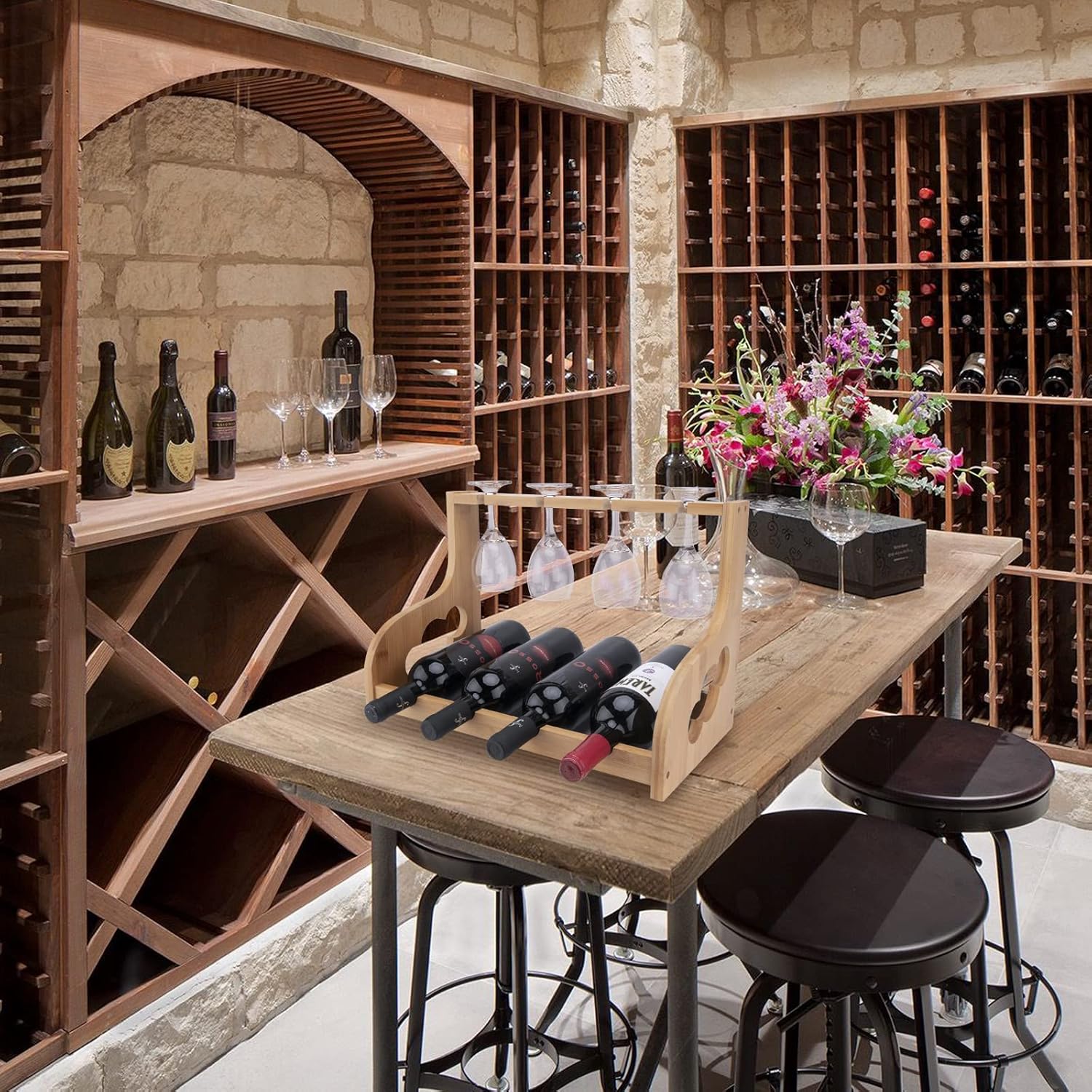 LEIMO KPARTS Freestanding Wine Rack with Glass Holder 1