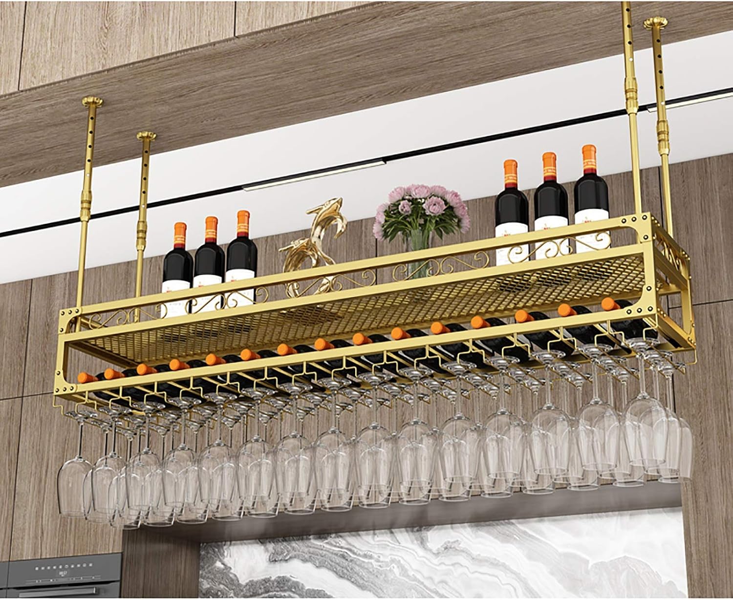 Adjustable Wall-Mounted Wine Rack with 2-Layer Storage