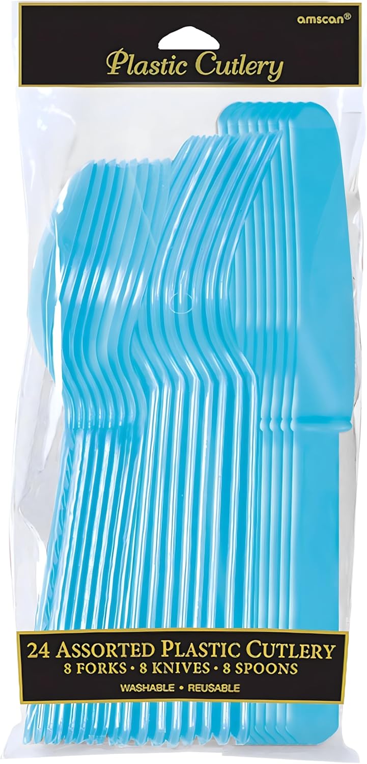 Caribbean Colored Plastic Cutlery Set - 24 Pieces