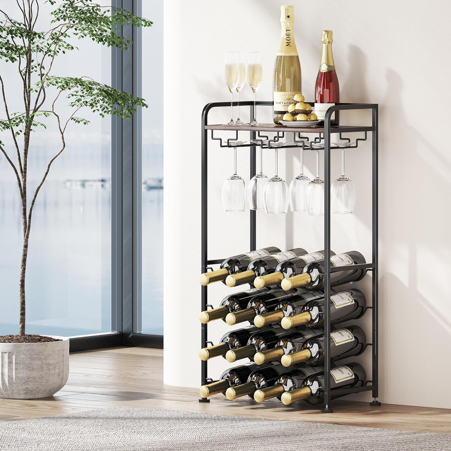 Freestanding Wine Rack with 16 Bottles Capacity