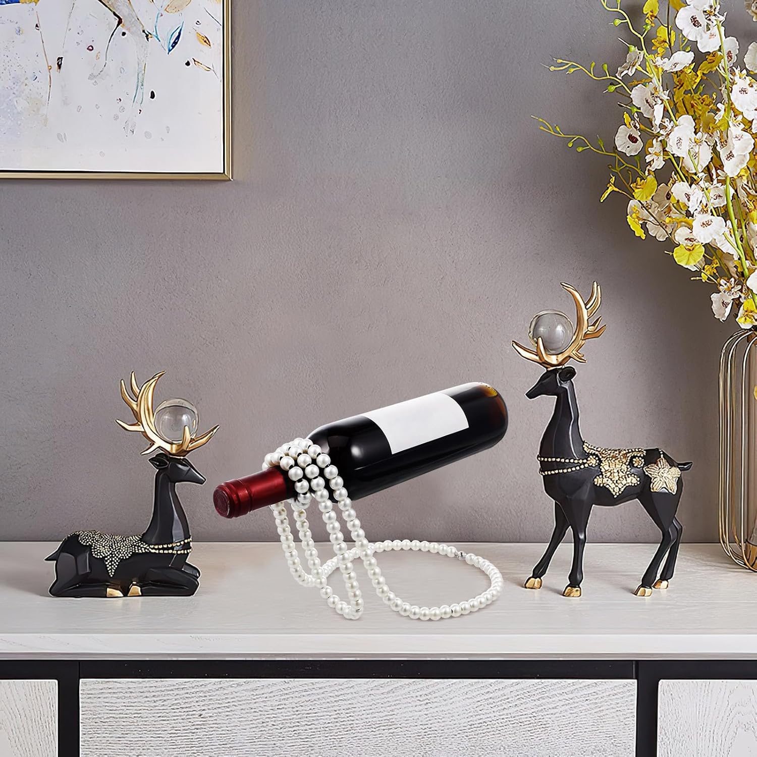 BESPORTBLE Pearl Necklace Wine Rack for Home Bar Decor