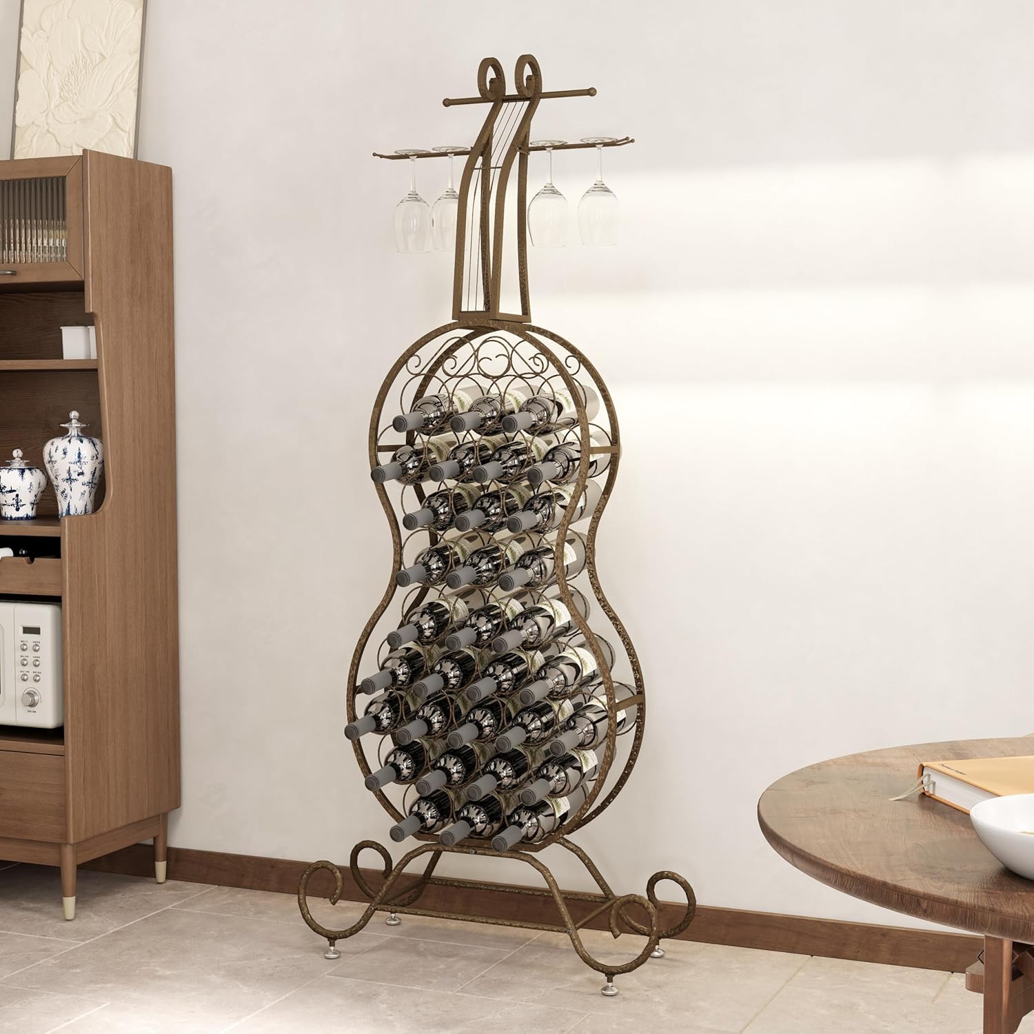JOIN IRON Cello Shape Wine Rack with Stemware Holder