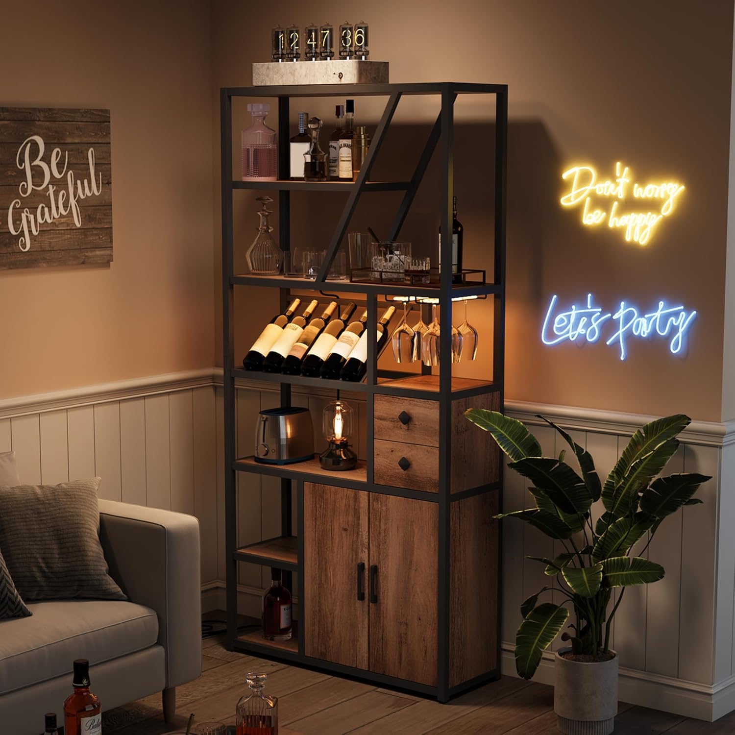Amyove Freestanding Wine Rack with USB and LED Lights
