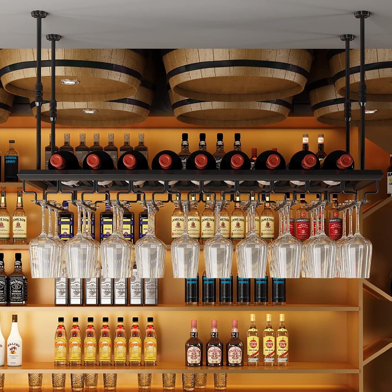 Adjustable Ceiling Wine Rack 100cm Metal Holder for Kitchen Bar