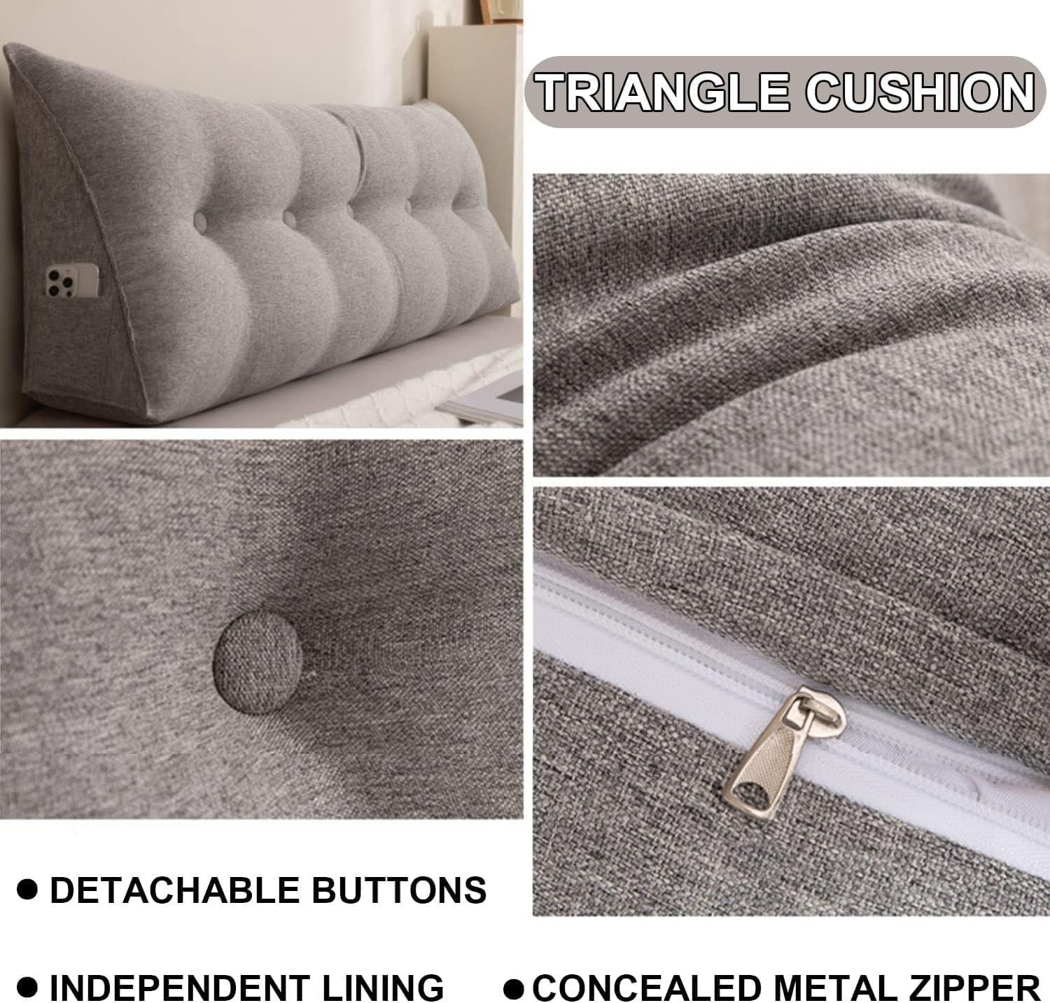 COZMAX Triangular Headboard Pillow Gray1 47 Full Size