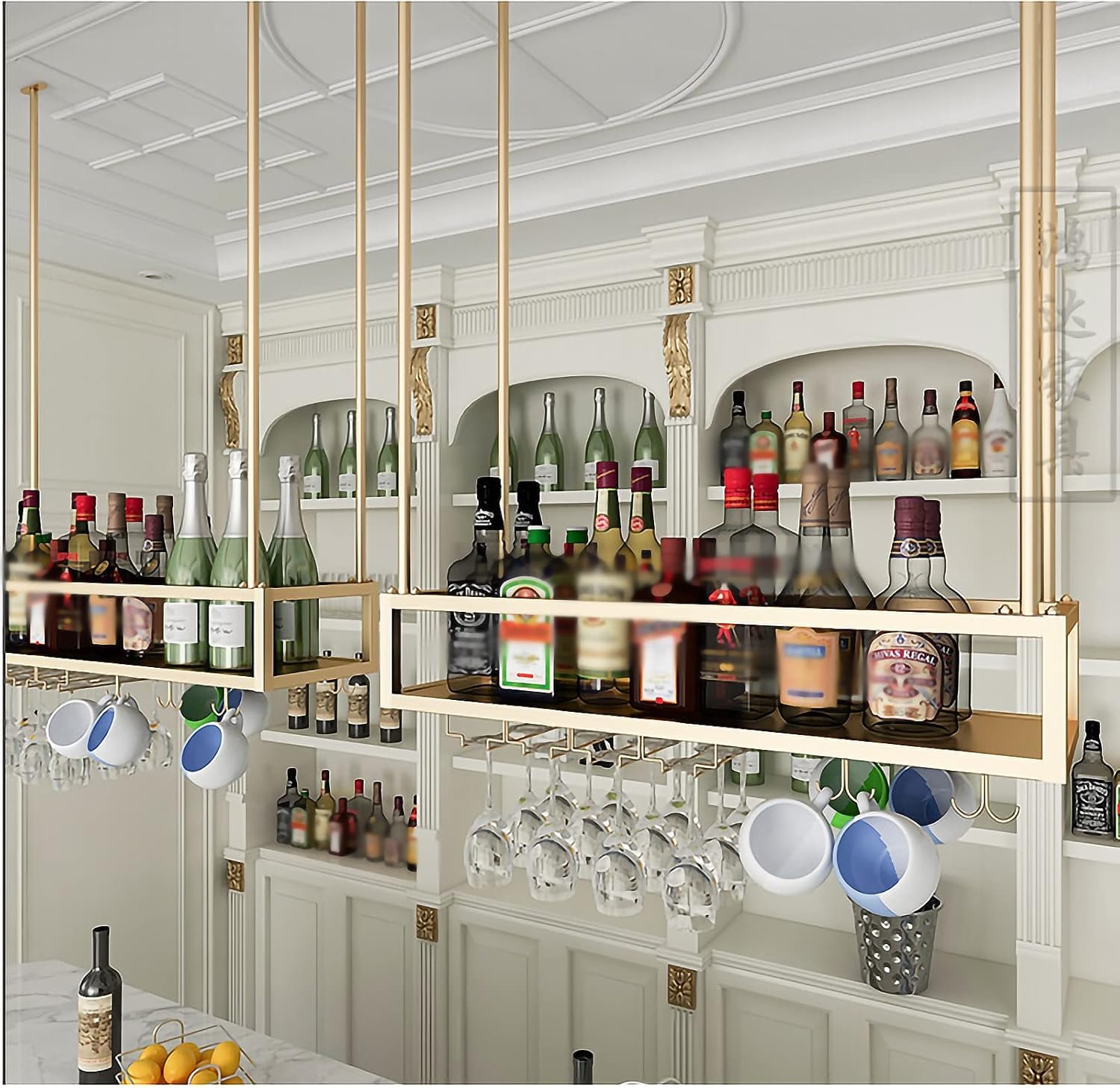 Adjustable Metal Wall Mounted Wine Rack with Glass Holder