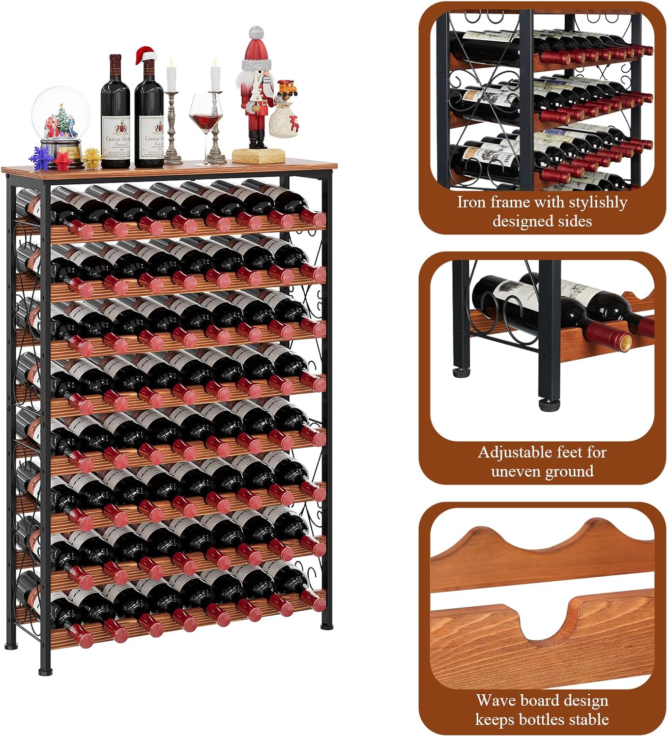 64 Bottles Wine Rack with LED Light and Top Shelf