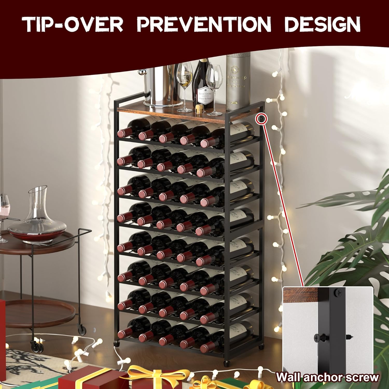 40-Bottle Freestanding Wine Rack with 8 Tiers