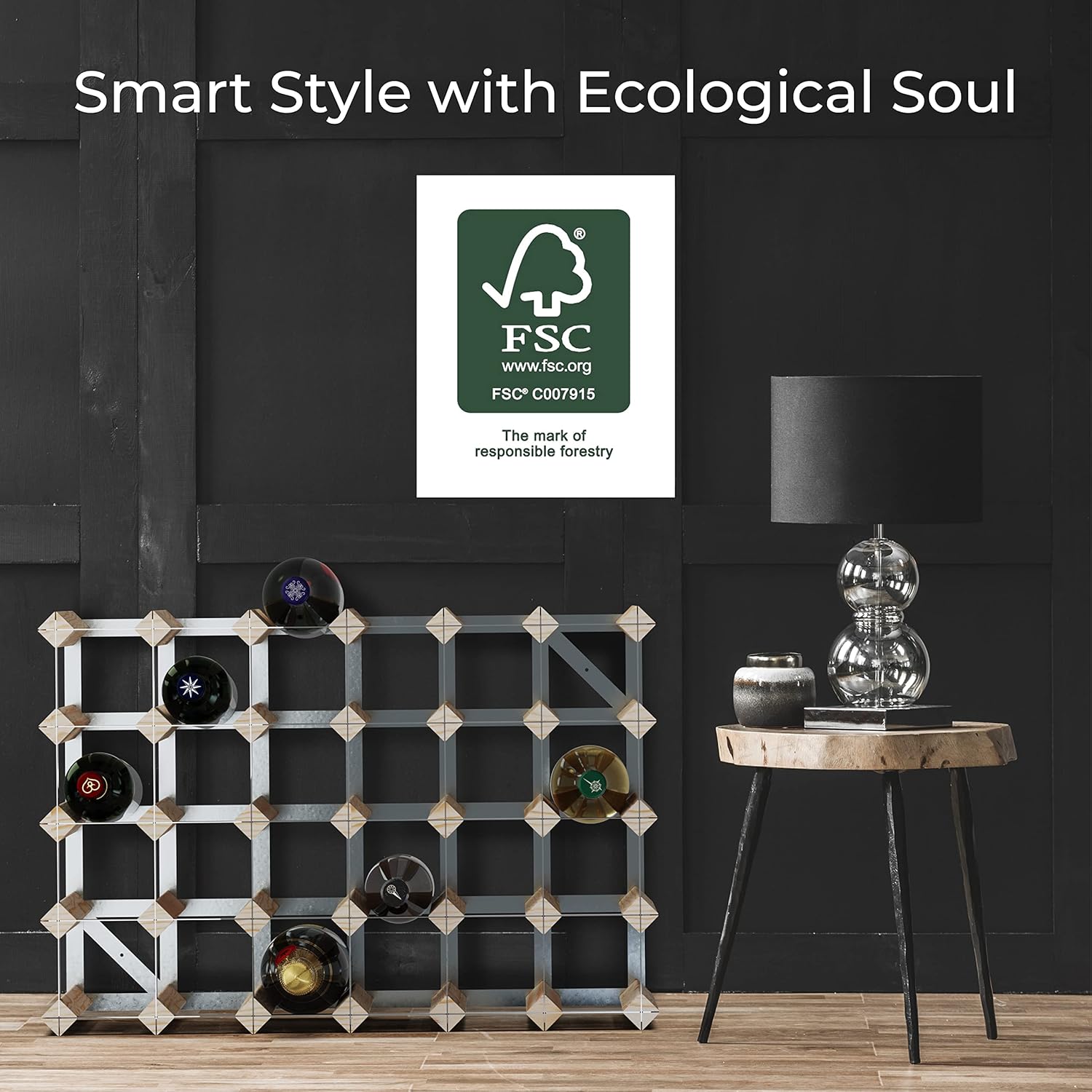 RTA Freestanding Wine Rack - 30 Bottles Black Ash Pine UK Made