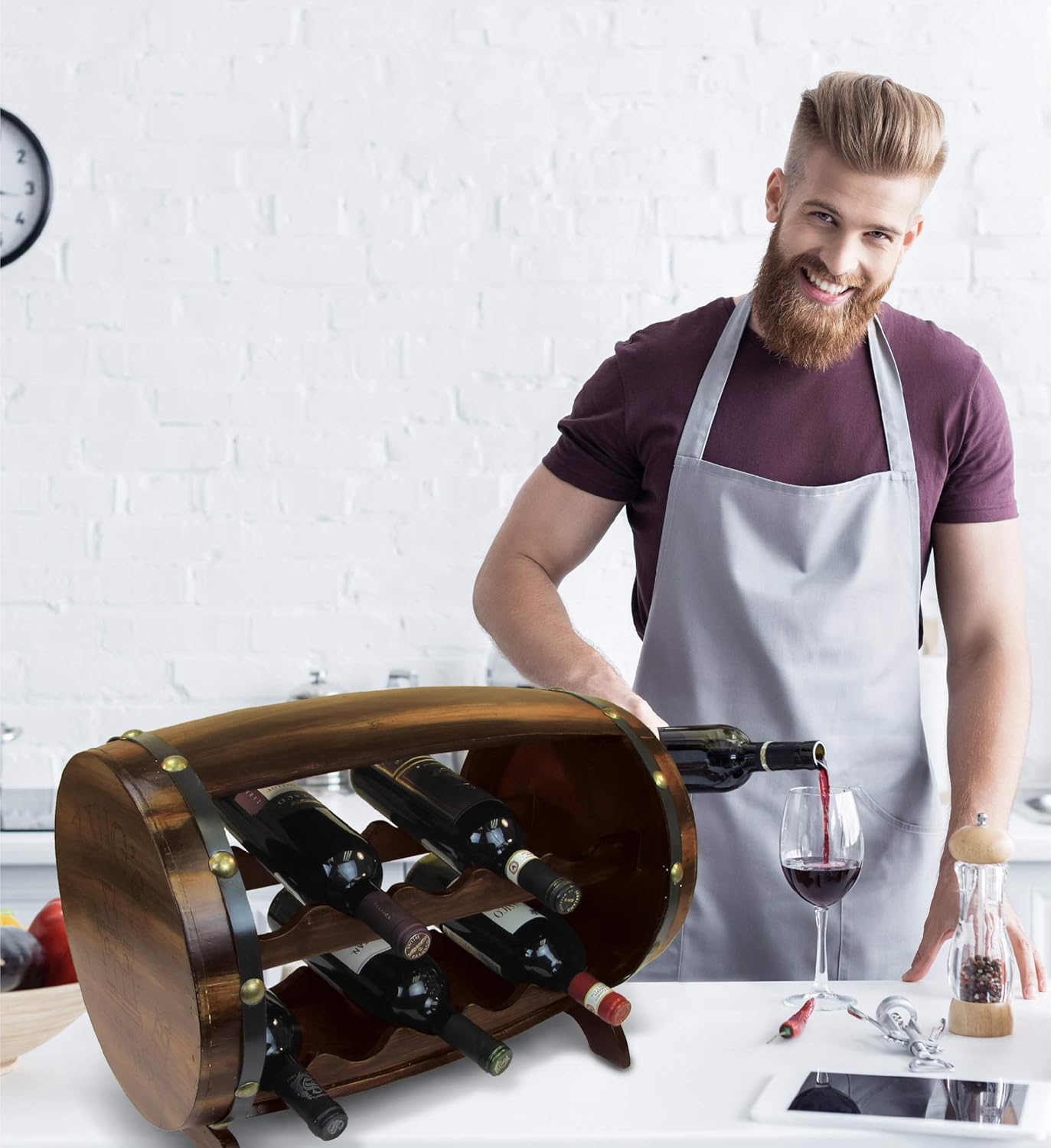 Puzzled Napoleon Wine Rack - Freestanding Wooden Barrel Holder for 10 Bottles