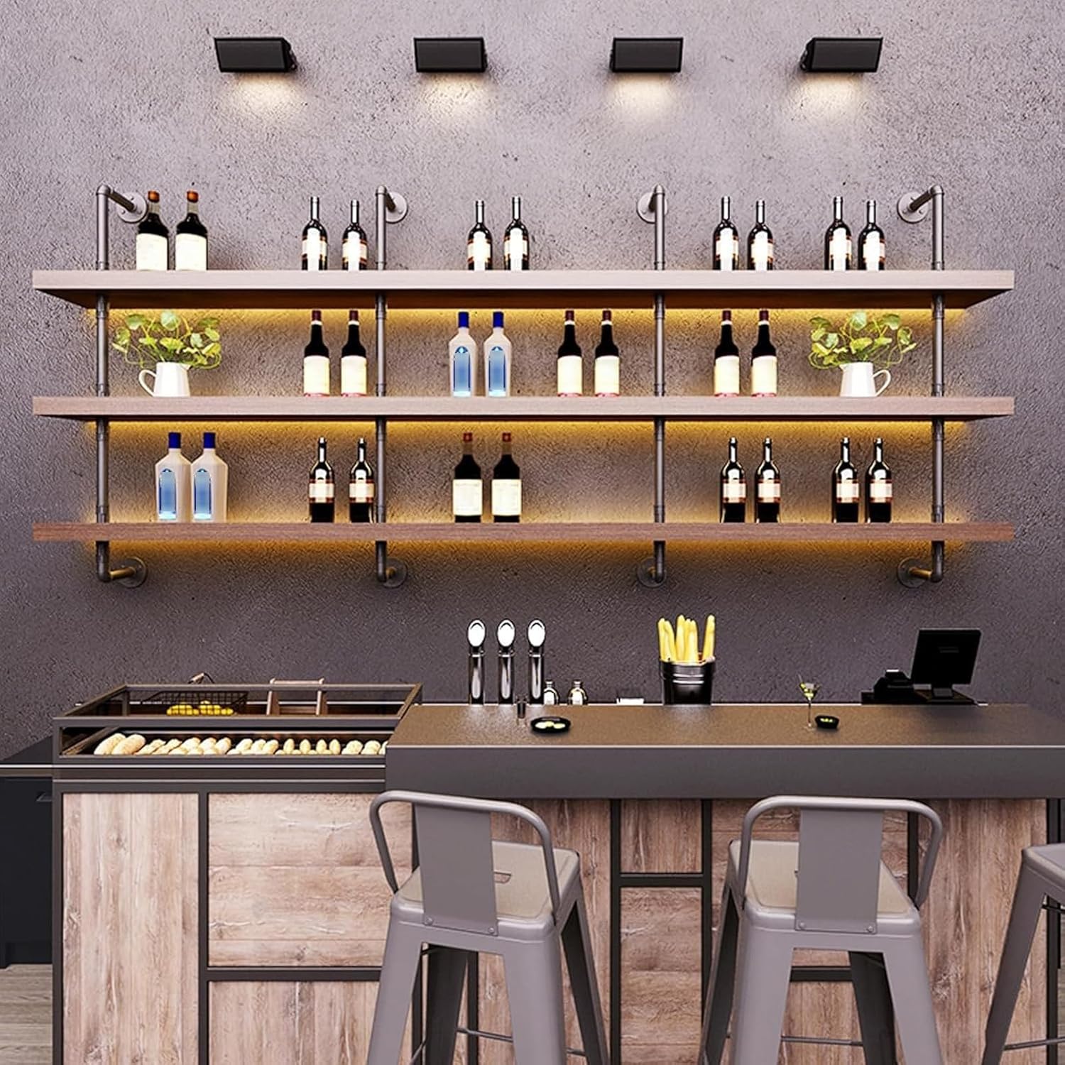 708in Large Solid Wood Wine Rack with LED Light