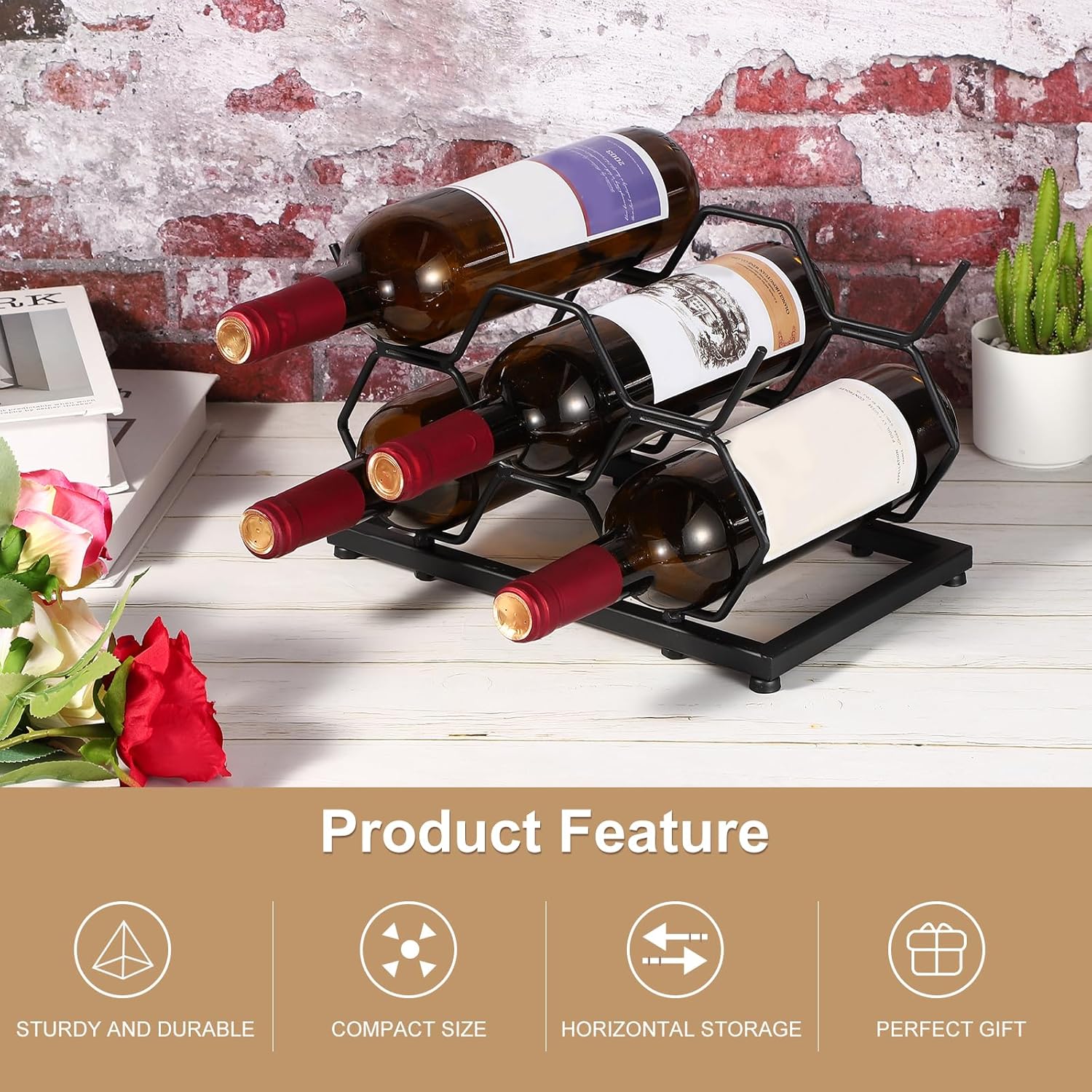 Uxcell 5 Bottle Tabletop Wine Rack Black
