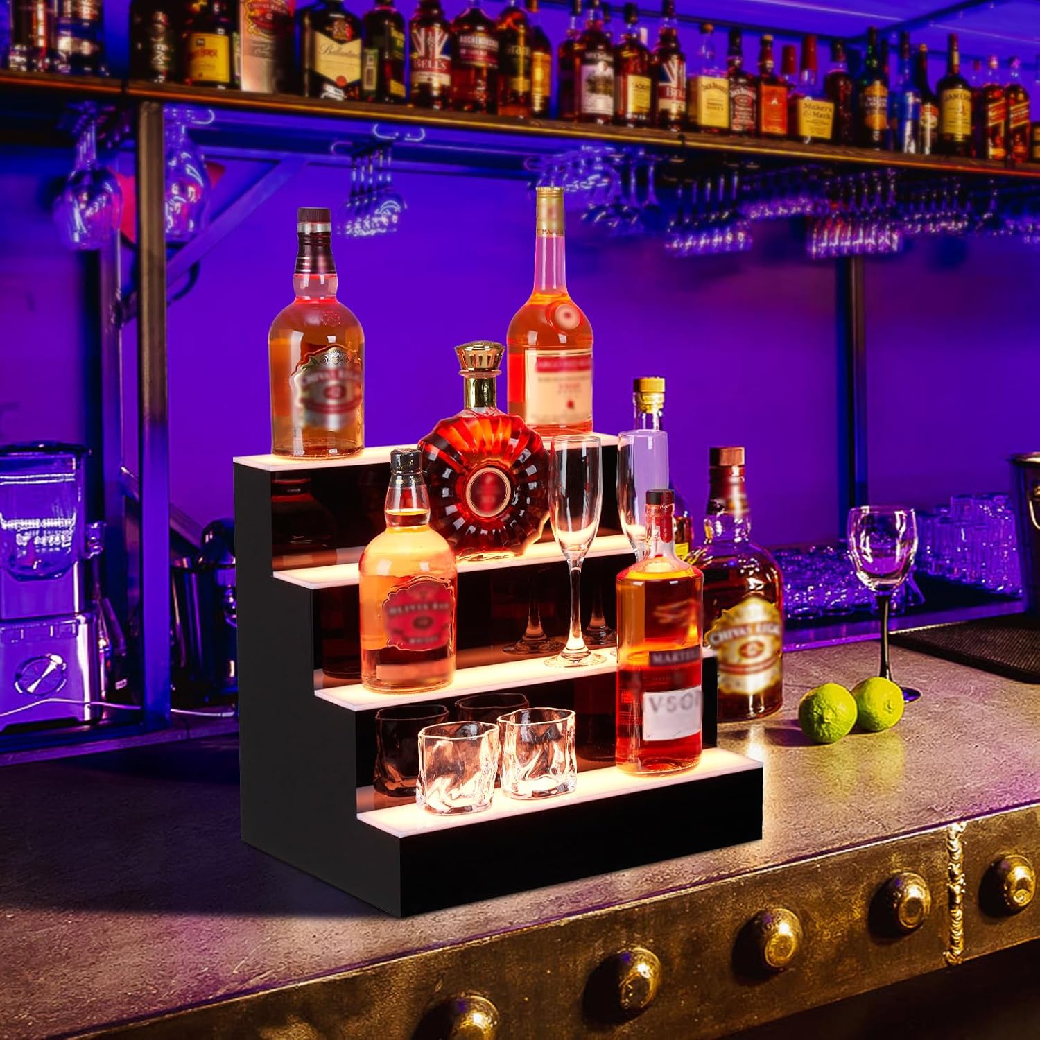 GarveeTech LED Lighted Liquor Bottle Display Shelf