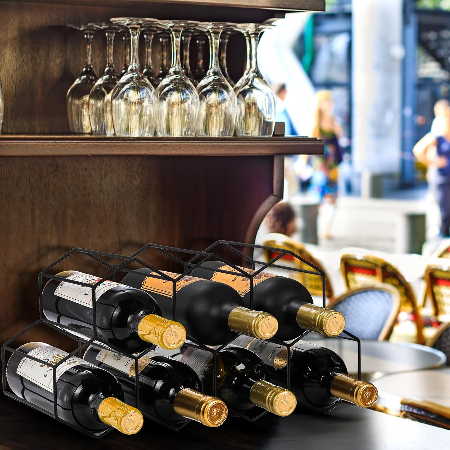 AVLA 9-Bottle Metal Countertop Wine Rack Black