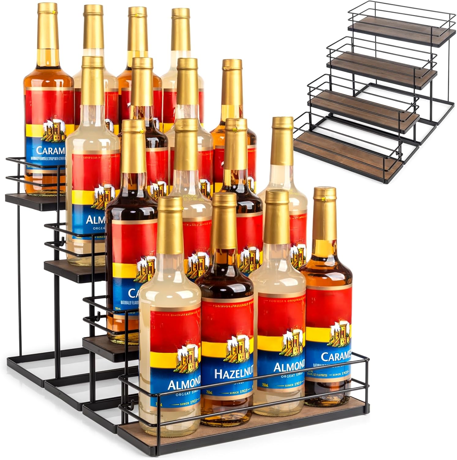 16 Bottle Coffee Syrup Organizer 4 Tier Freestanding Rack
