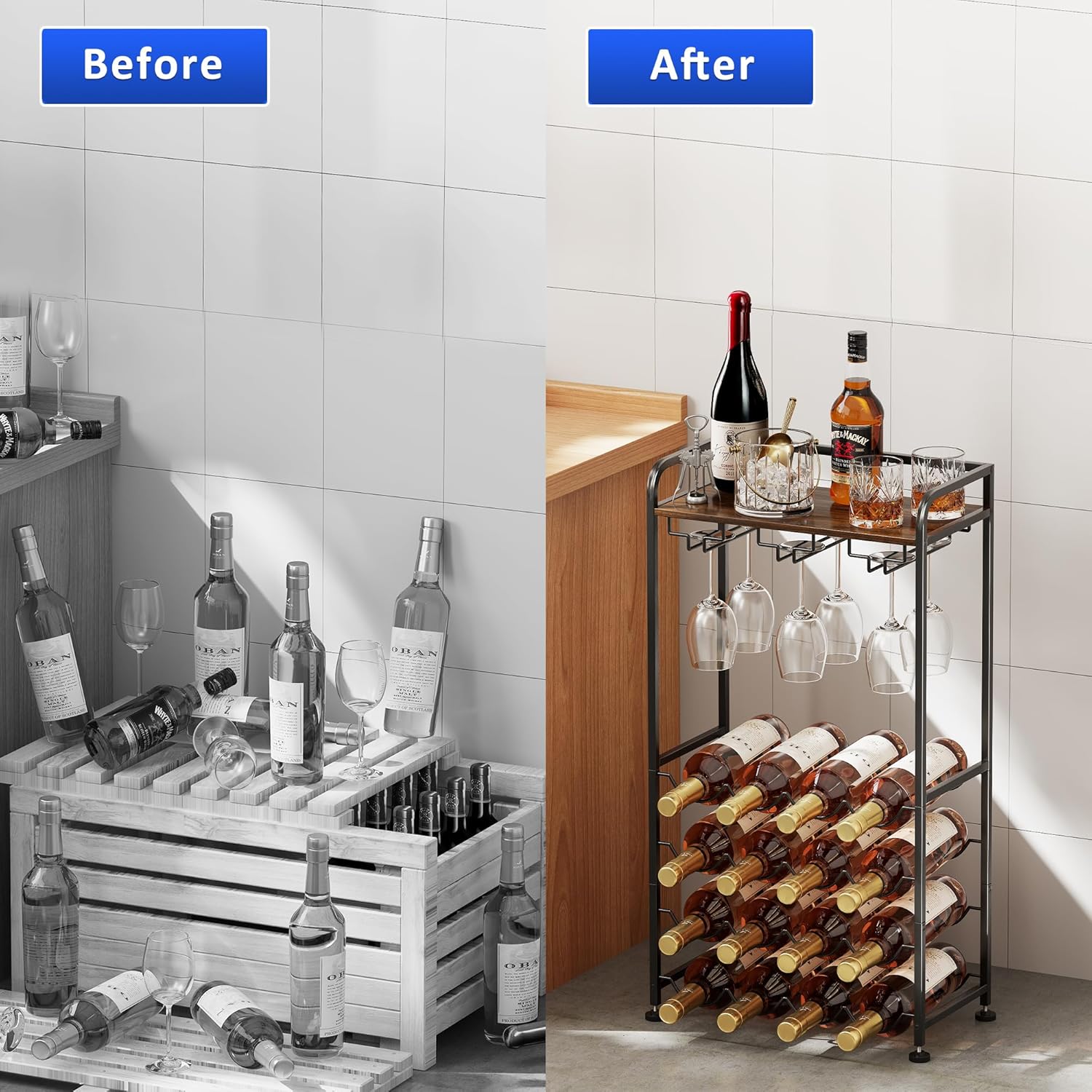 Freestanding Wine Rack with 16 Bottles Capacity