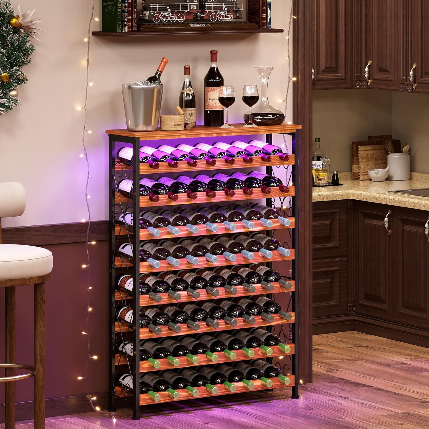 64 Bottles Wine Rack with LED Light and Top Shelf