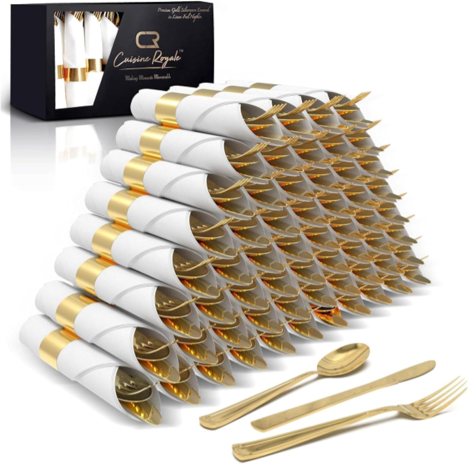 Prestee 50 Pre-Rolled Gold Silverware Set - 200 Piece 1