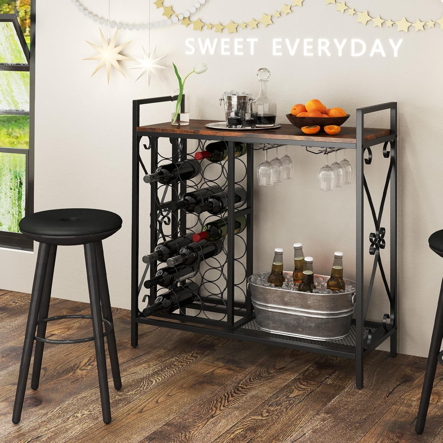 Giantex 21-Bottle Freestanding Wine Rack with Glass Holder