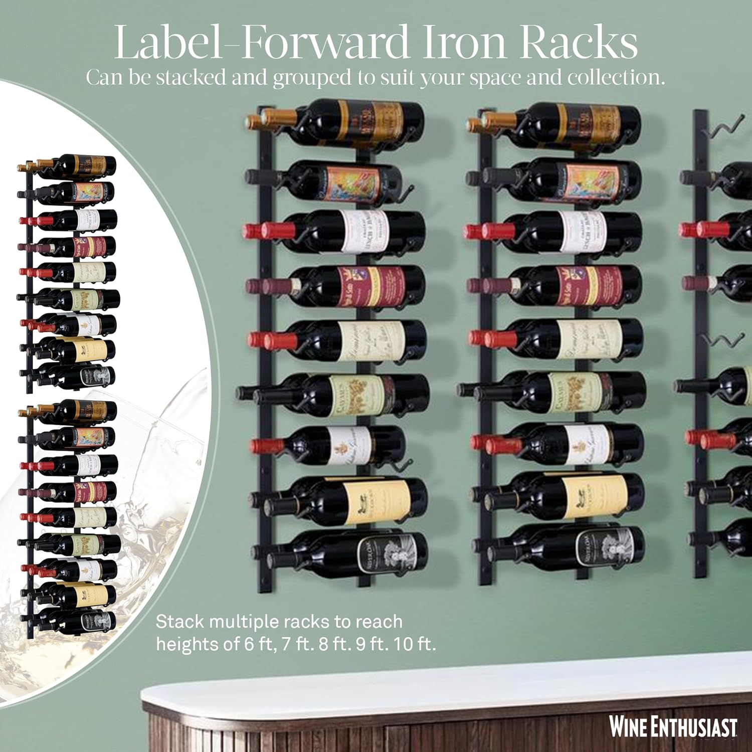 Wine Enthusiast NFINITY 18 Bottle Wall Wine Rack Black