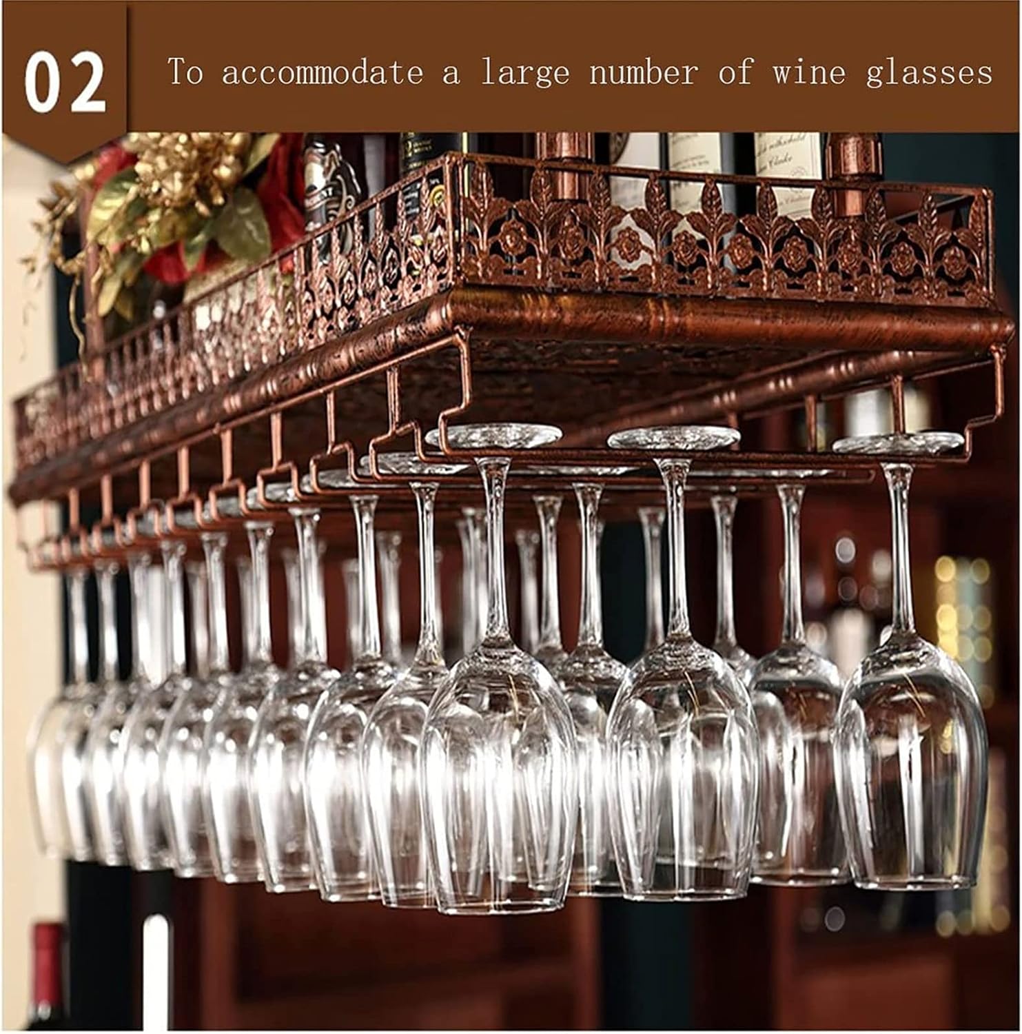 Adjustable Wall-Mounted Wine Rack with Iron Frame