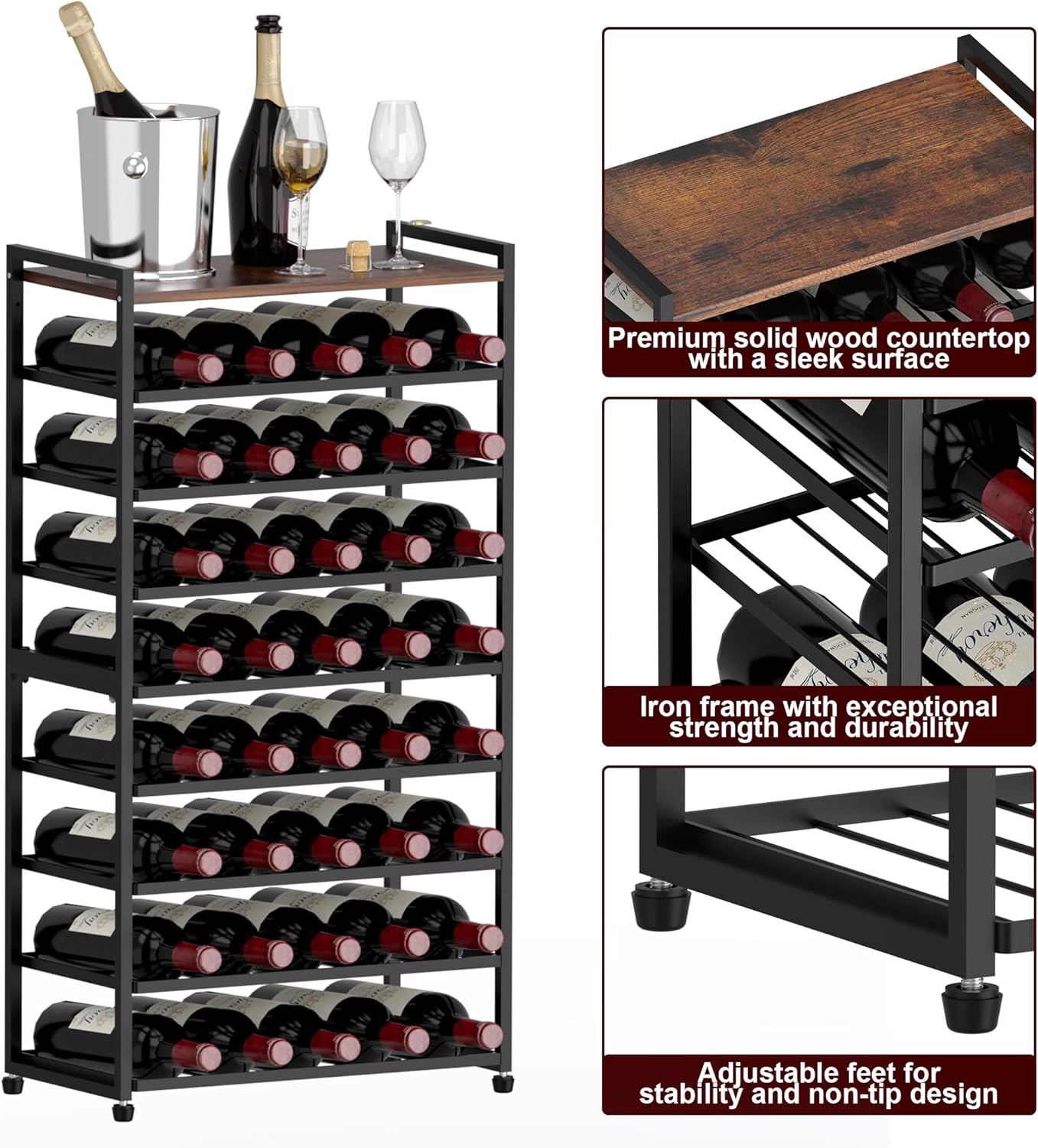 40-Bottle Freestanding Wine Rack with 8 Tiers