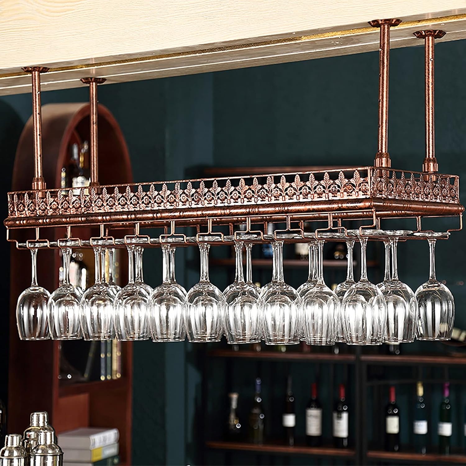 Adjustable Wall-Mounted Wine Rack with Iron Frame