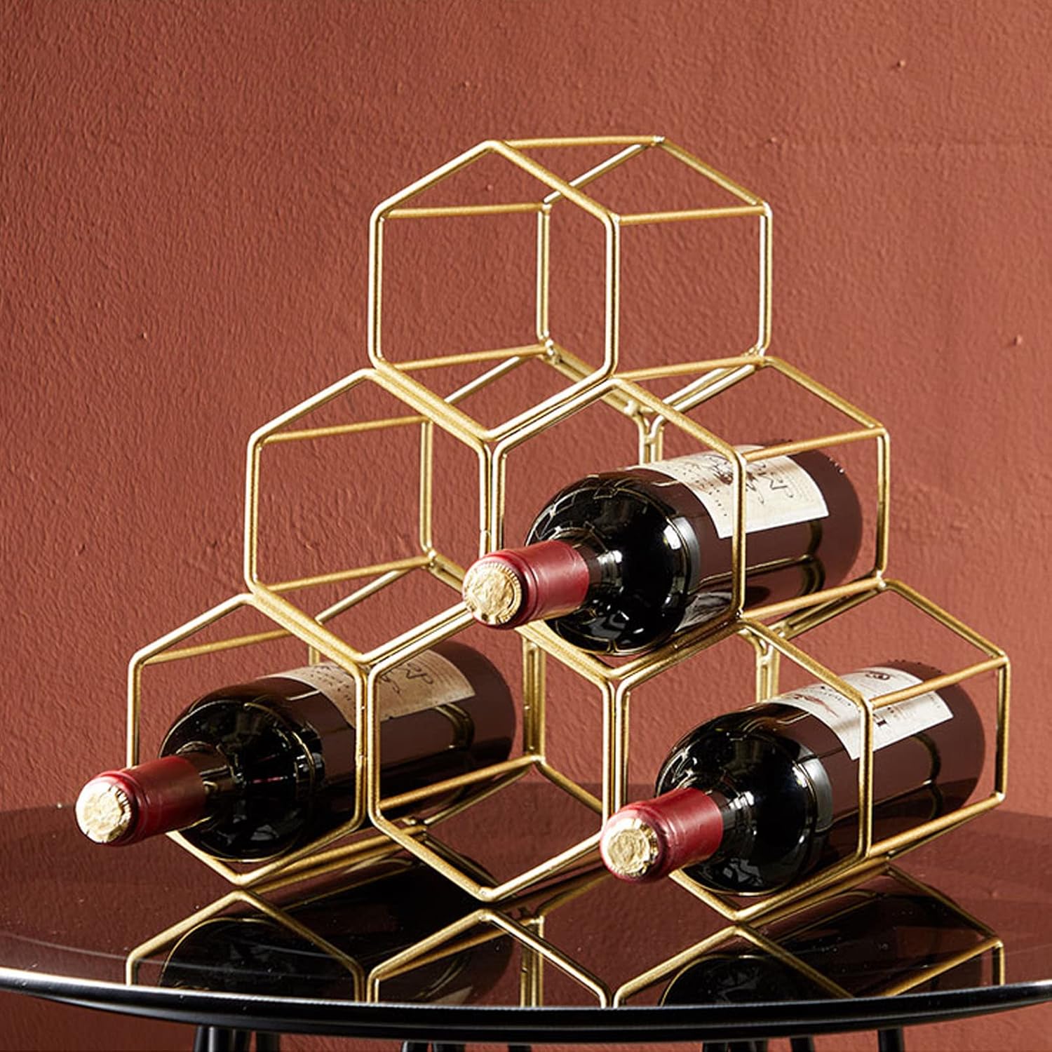 ZJYWMM 6-Bottle Freestanding Wine Rack - Gold