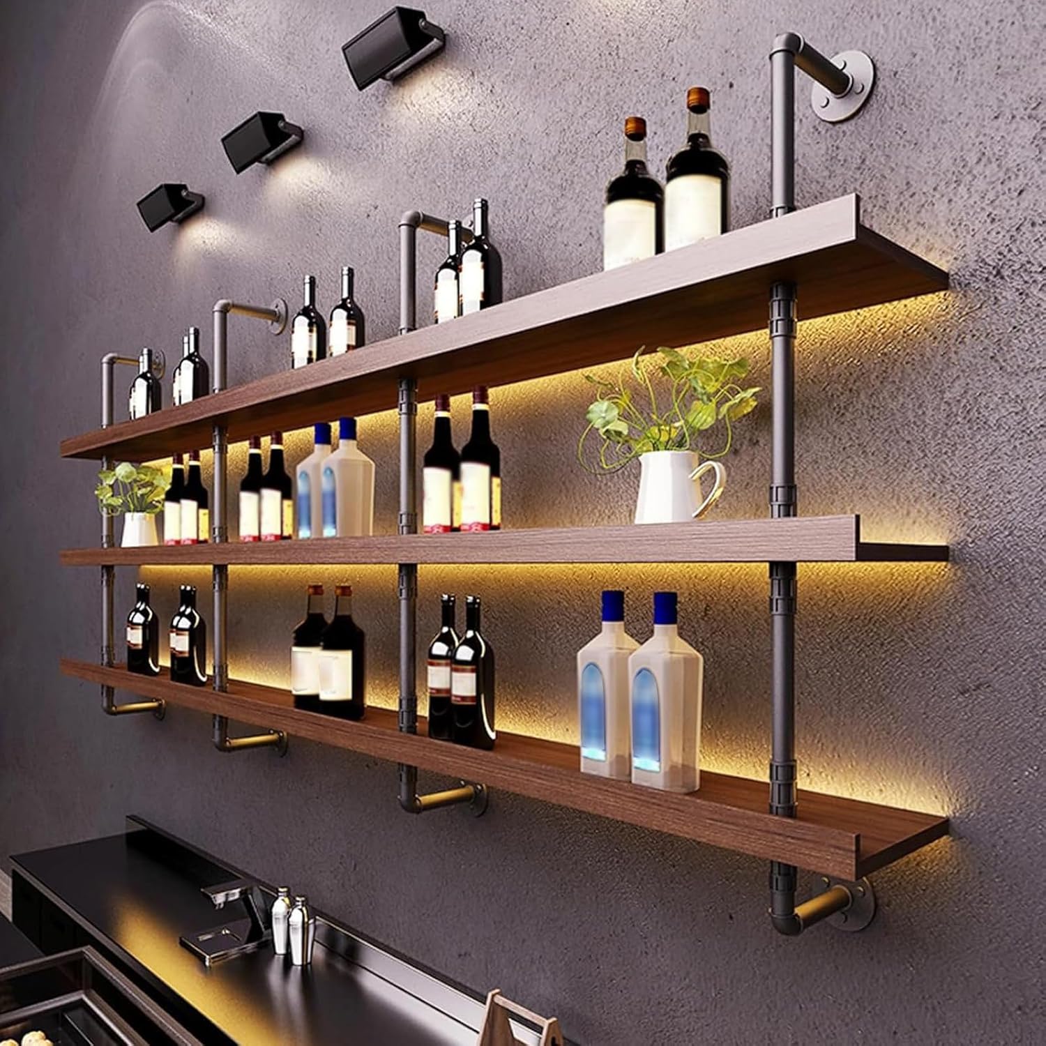 708in Large Solid Wood Wine Rack with LED Light