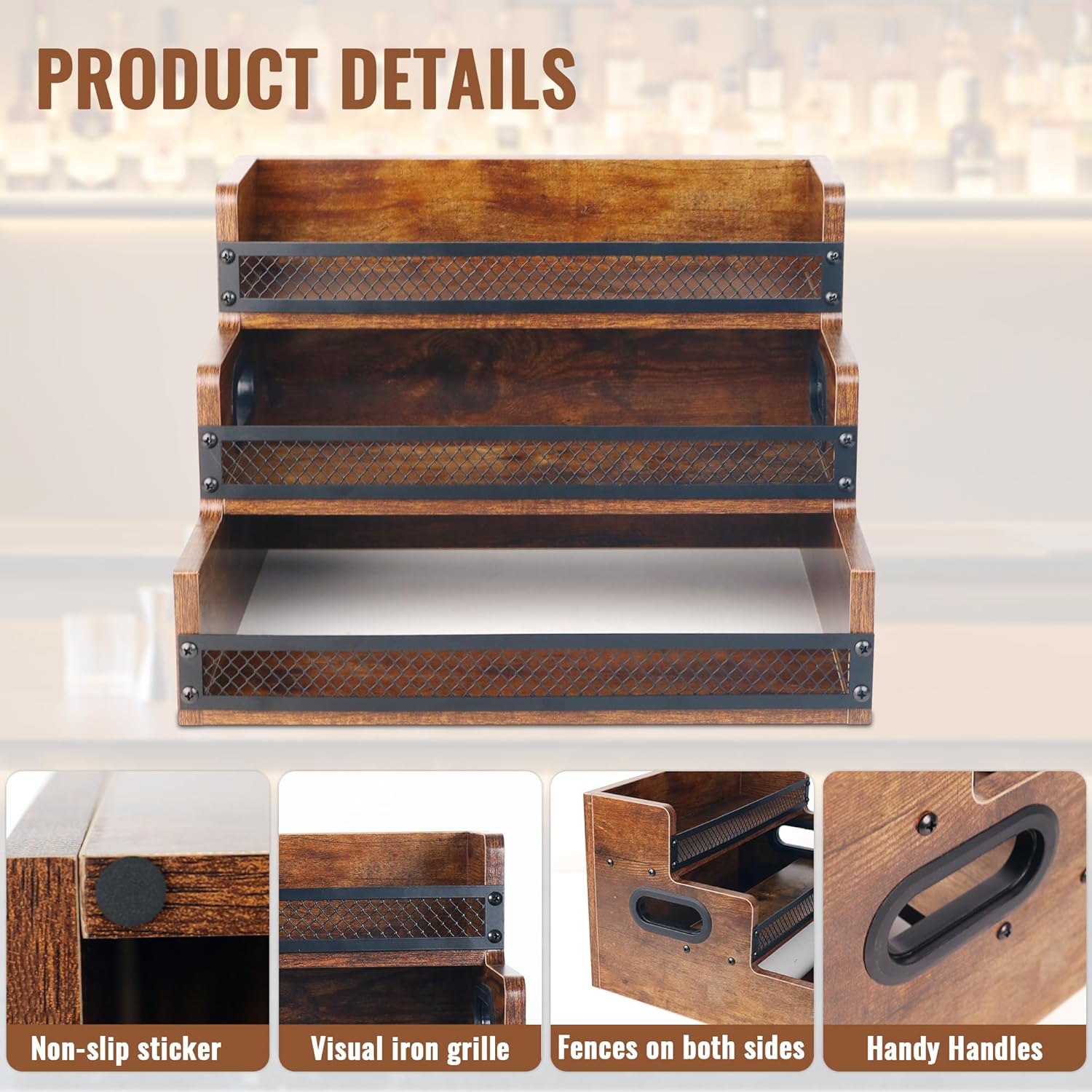Alyoen 2 Pack 3 Tier Liquor Wine Rack with Handles and Fences