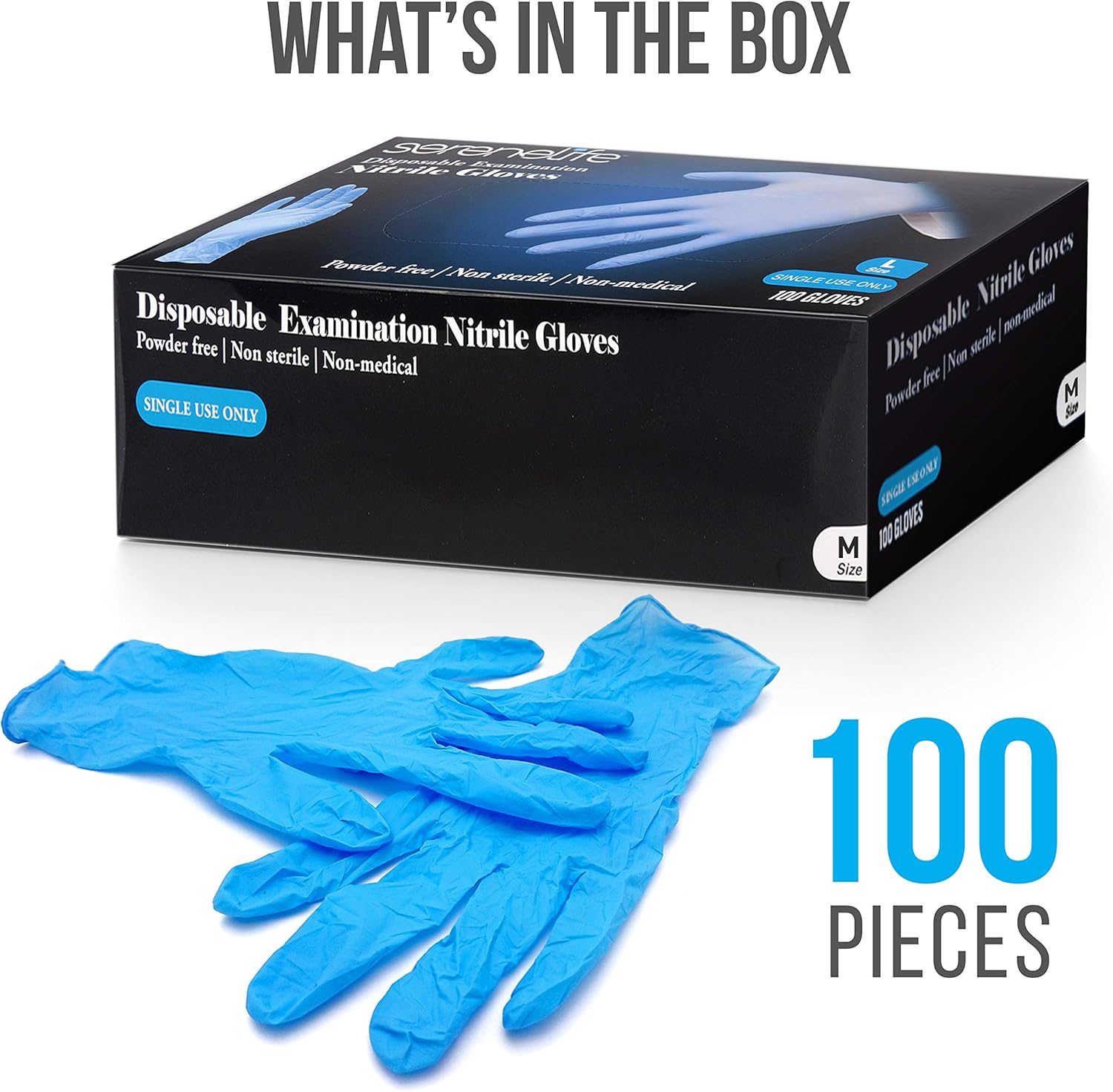 Serenelife Nitrile Gloves 100 Pack - Soft Textured and Comfortable