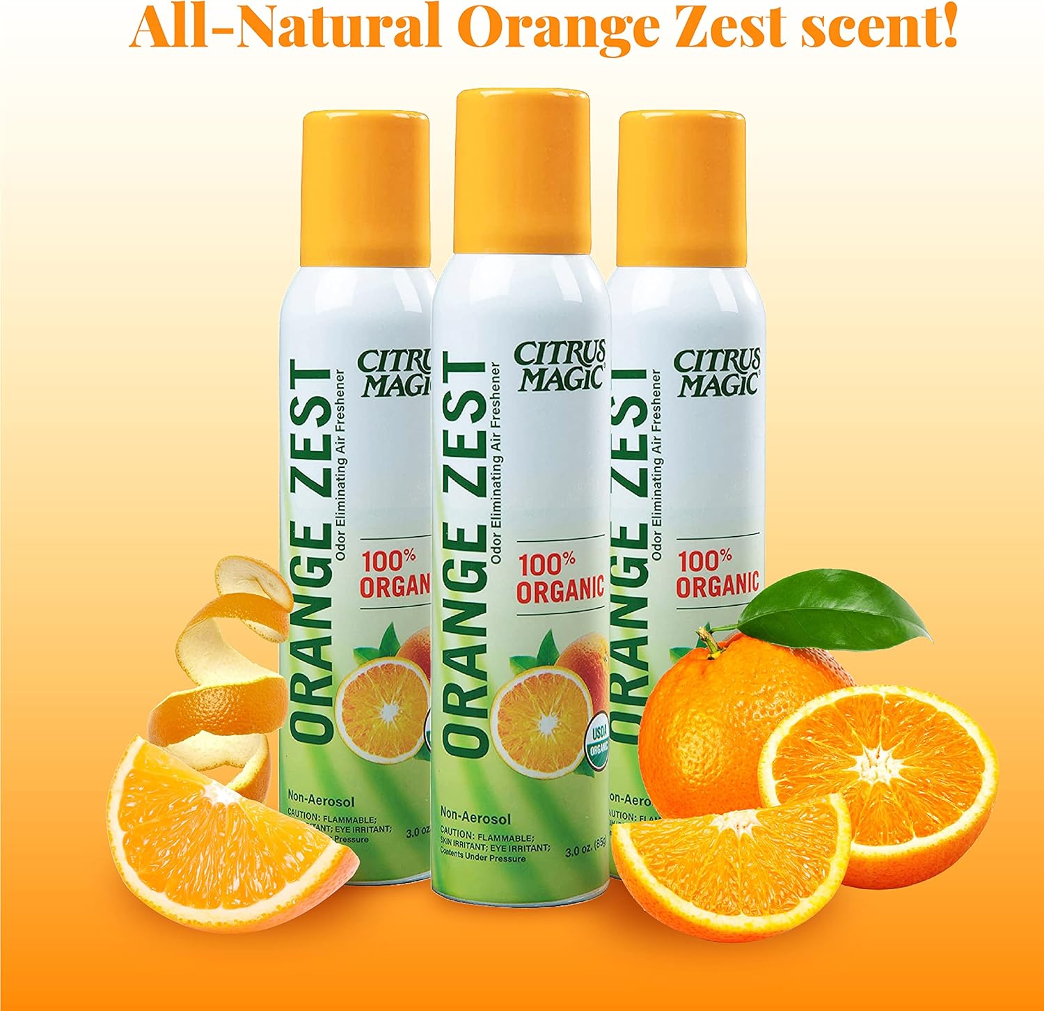 Citrus Magic Organic Air Freshener Spray Orange Zest Pack of 3