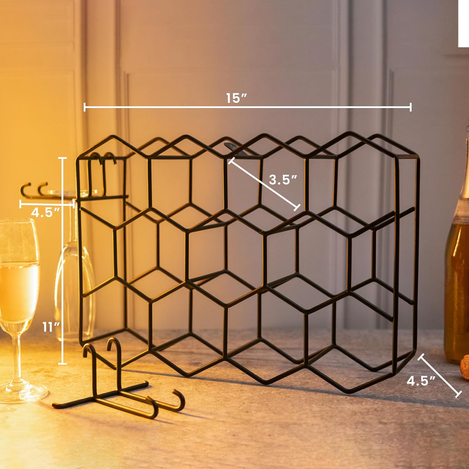 Melvvi 3-Tier Wine Rack Black Metal 15 Holds 14 Bottles 2 Glasses