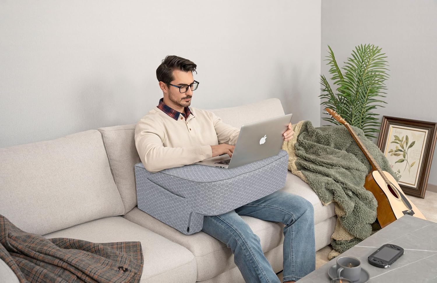 Comfyt Reading Pillow with Large Lap Desk and Pocket Arm Rest