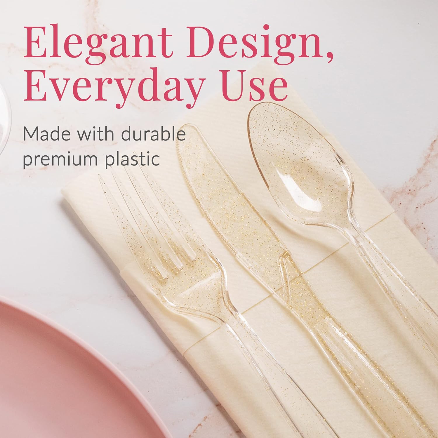 Prestee 180 Gold Glitter Cutlery Set