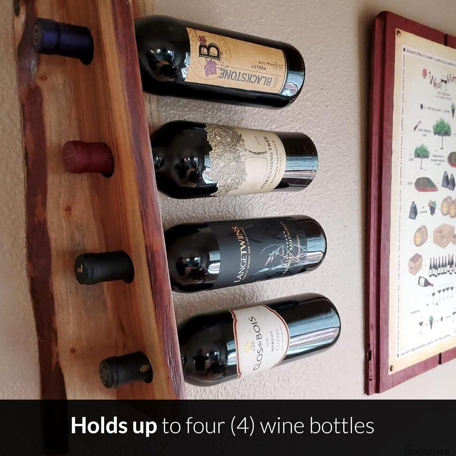 Featherlee Wall Mount Wine Rack for 4 Bottles