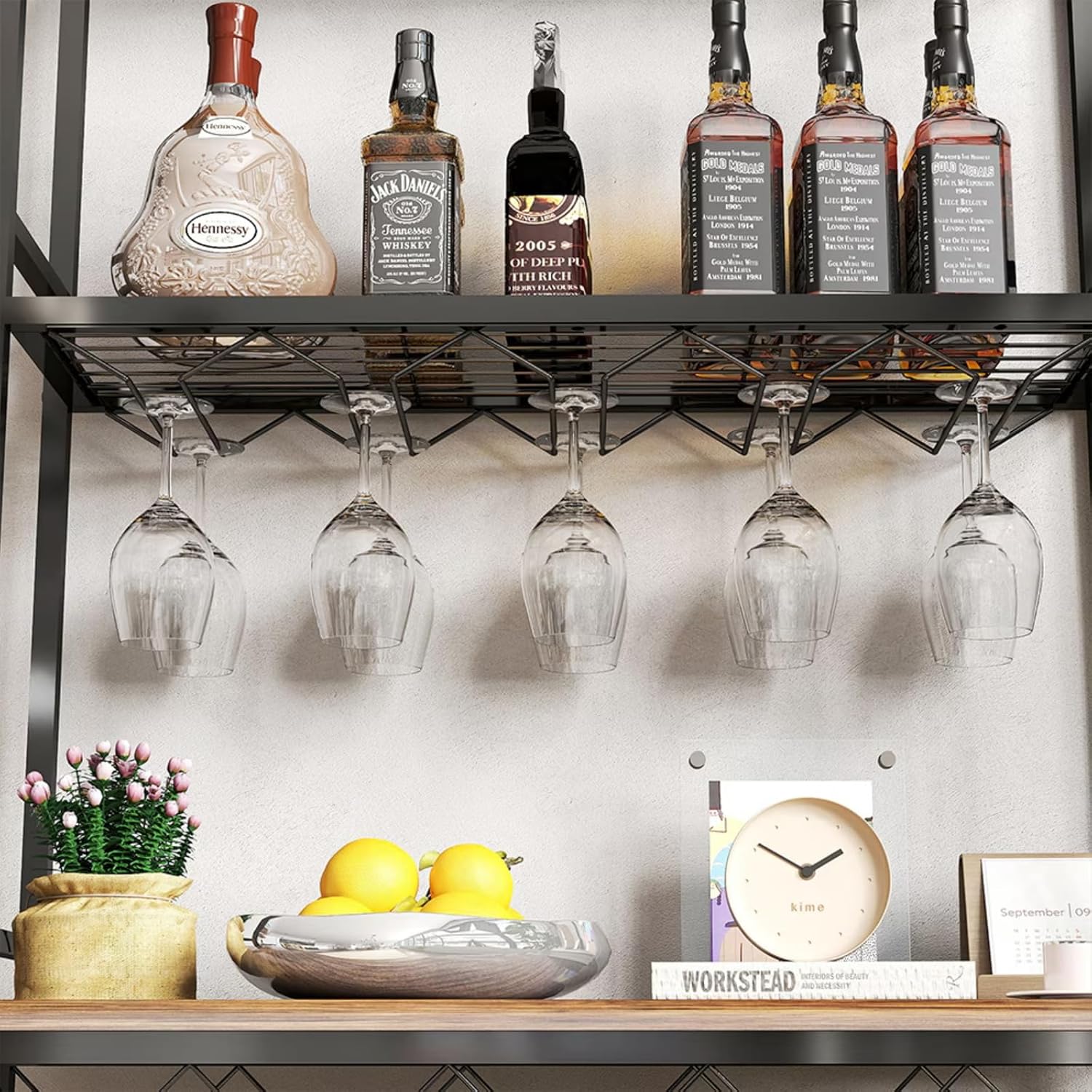 20-Bottle Floor Wine Rack with Glass Holder and Shelves