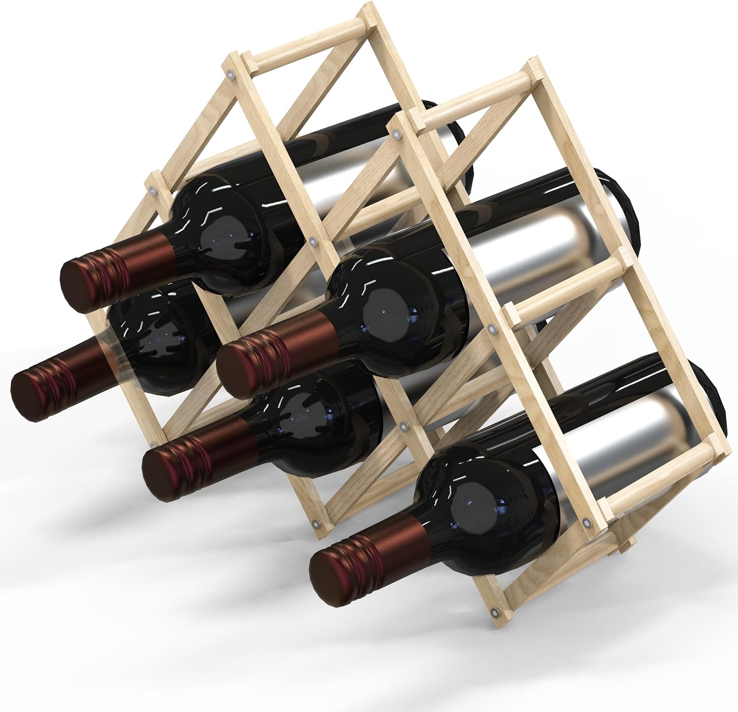 6 Bottle Wood Wine Rack Foldable Stackable