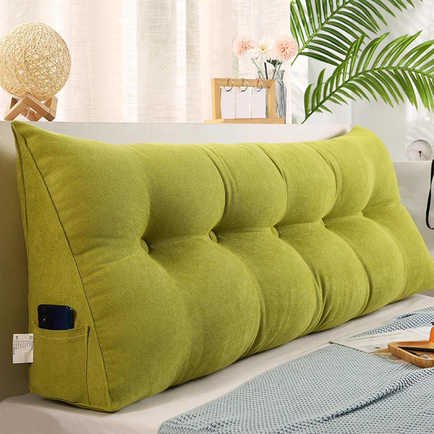 HACSYP Headboard Pillow - Triangular Wedge Cushion Removable Cover Green 120x50x20cm