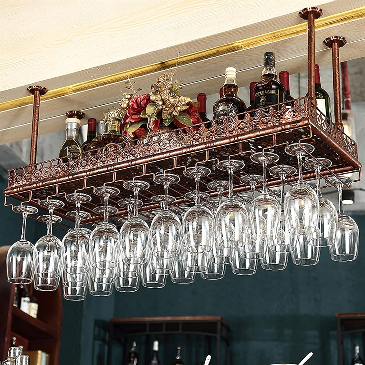 Adjustable Wall-Mounted Wine Rack with Iron Frame