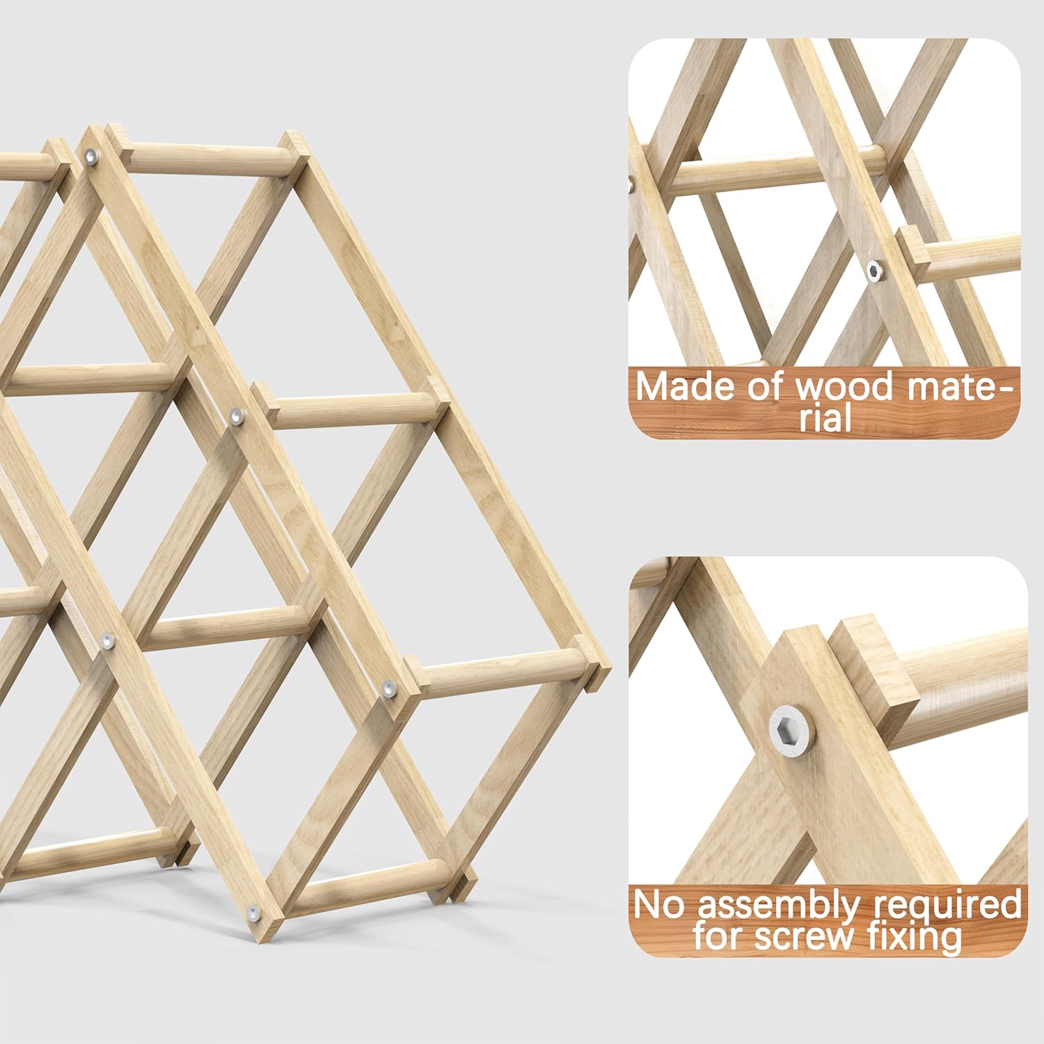 6 Bottle Wood Wine Rack Foldable Stackable