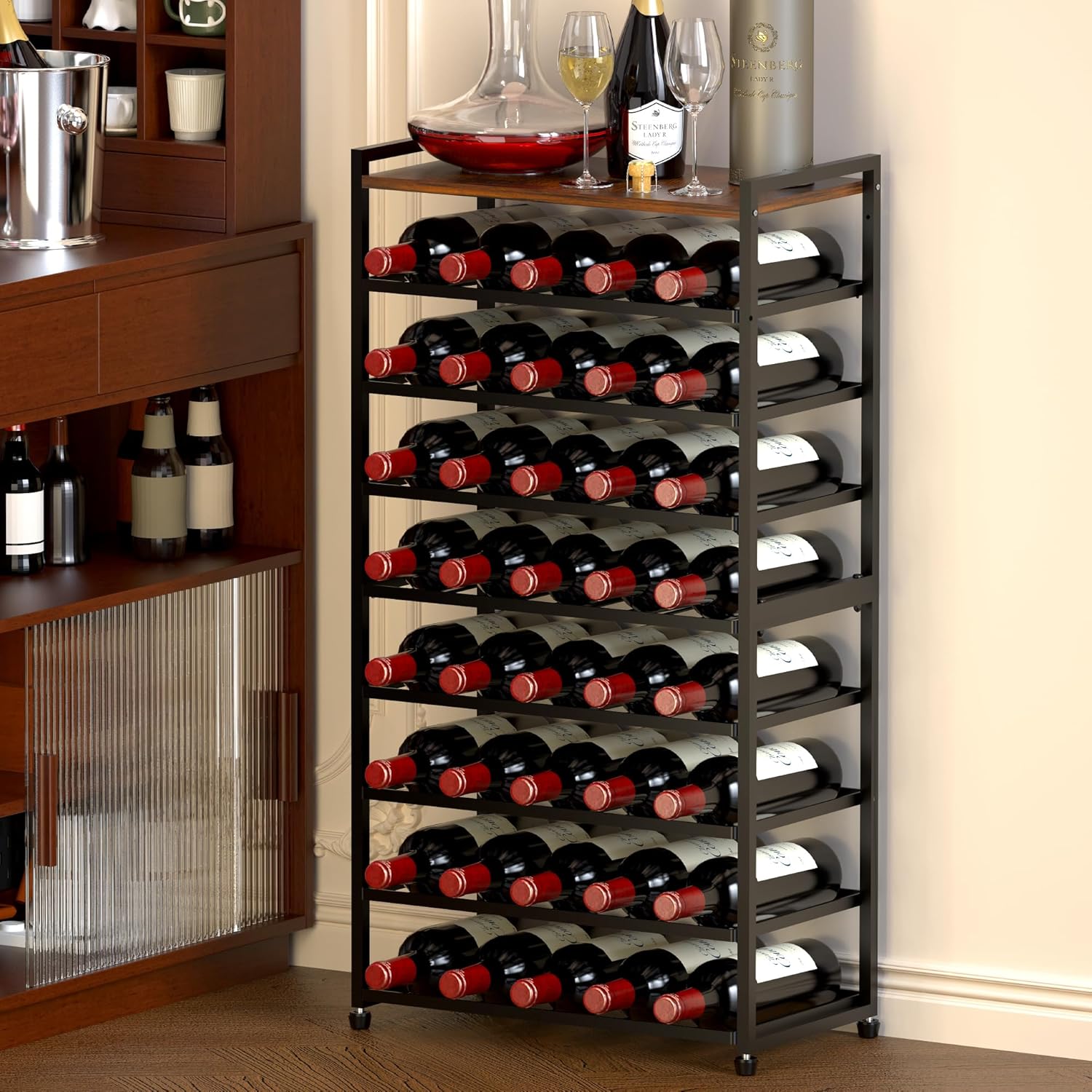 40-Bottle Freestanding Wine Rack with 8 Tiers