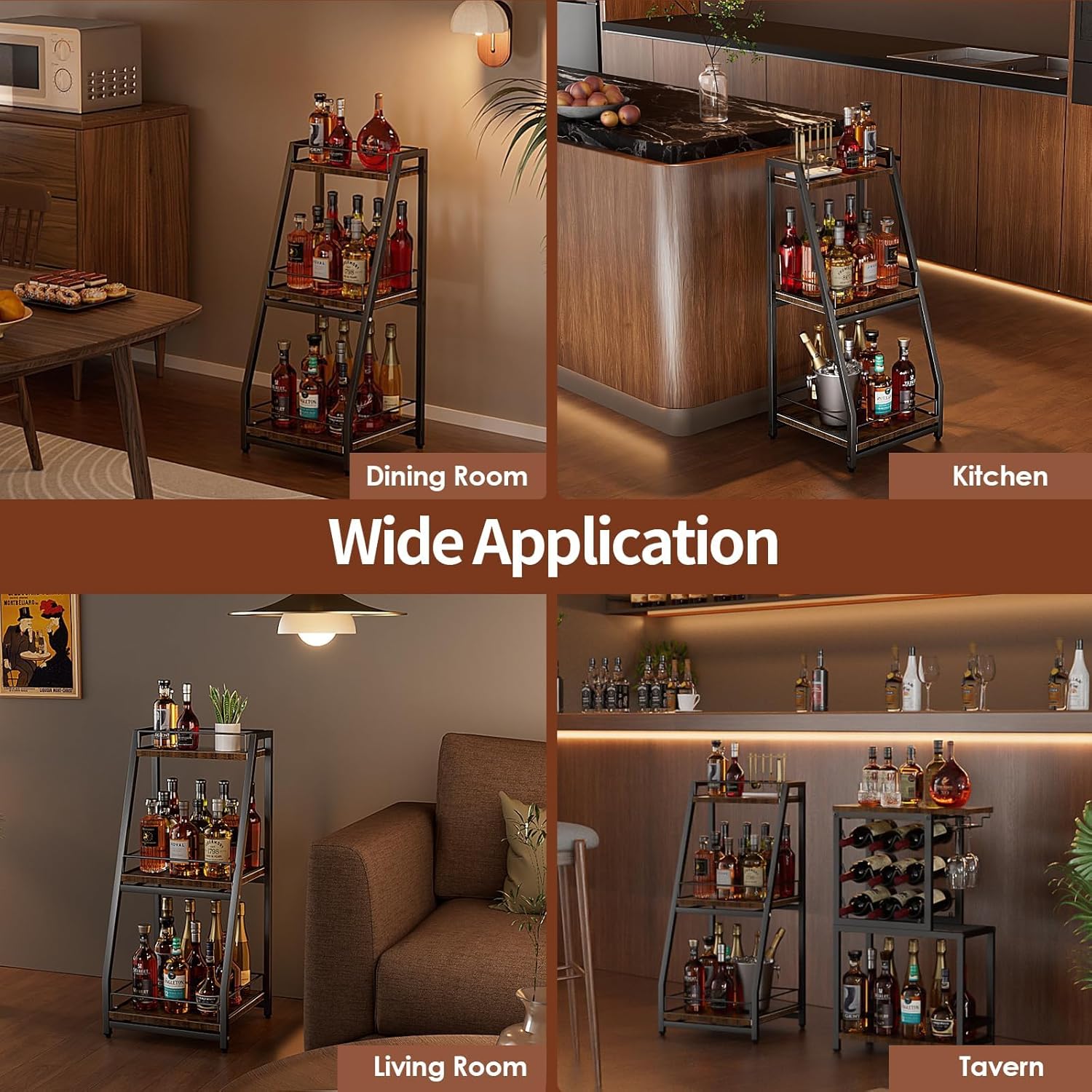 Nuovoware 3-Tier Stepped Liquor Cabinet with Slide Drawer Black