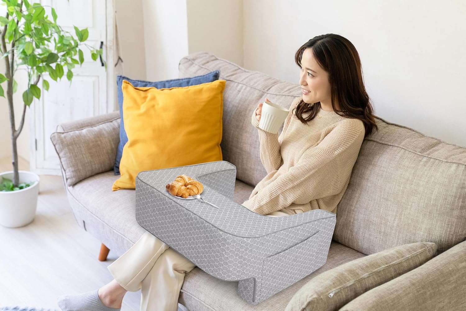 Comfyt Reading Pillow with Large Lap Desk and Pocket Arm Rest