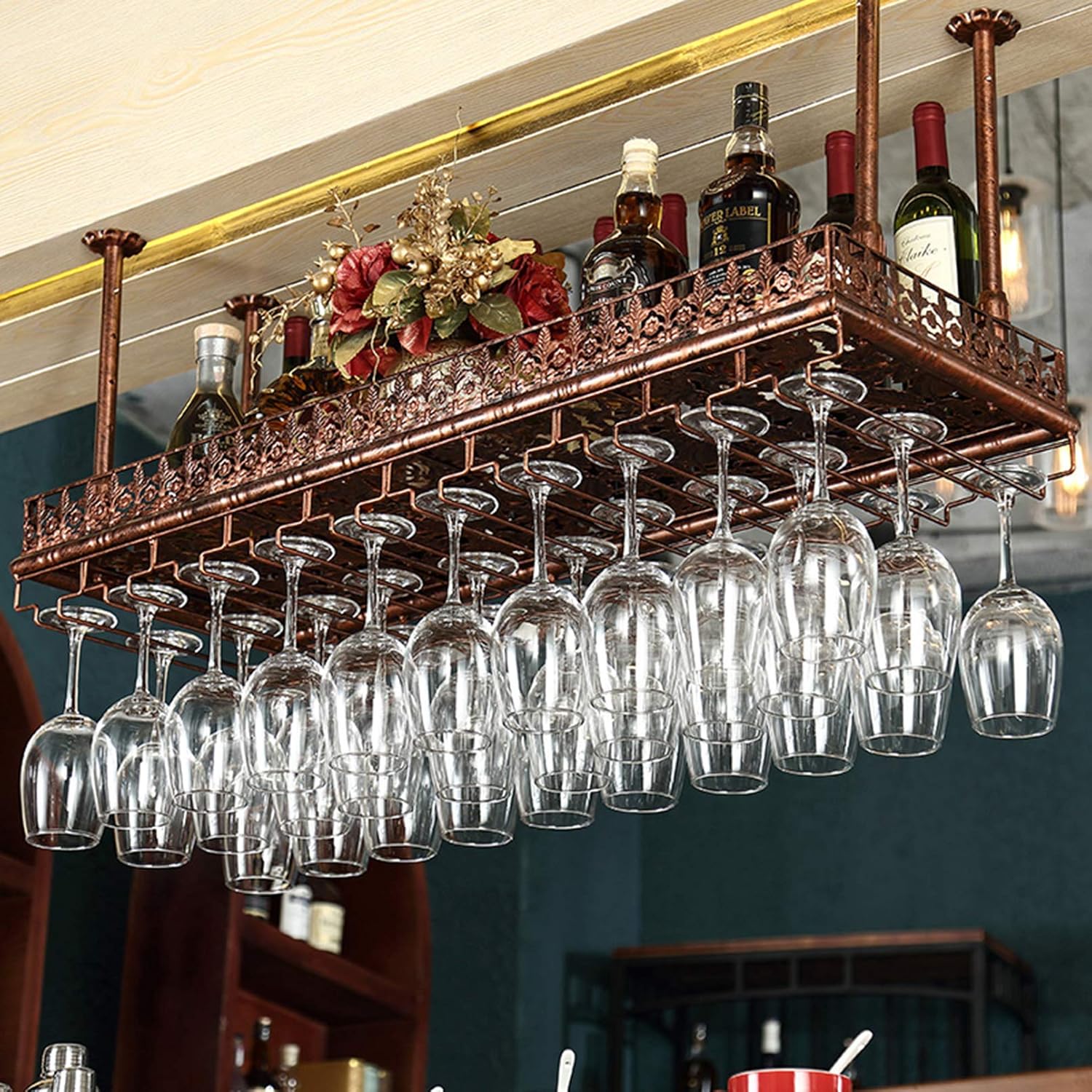 AZMANI Adjustable Metal Wine Rack Bronze 30-60cm